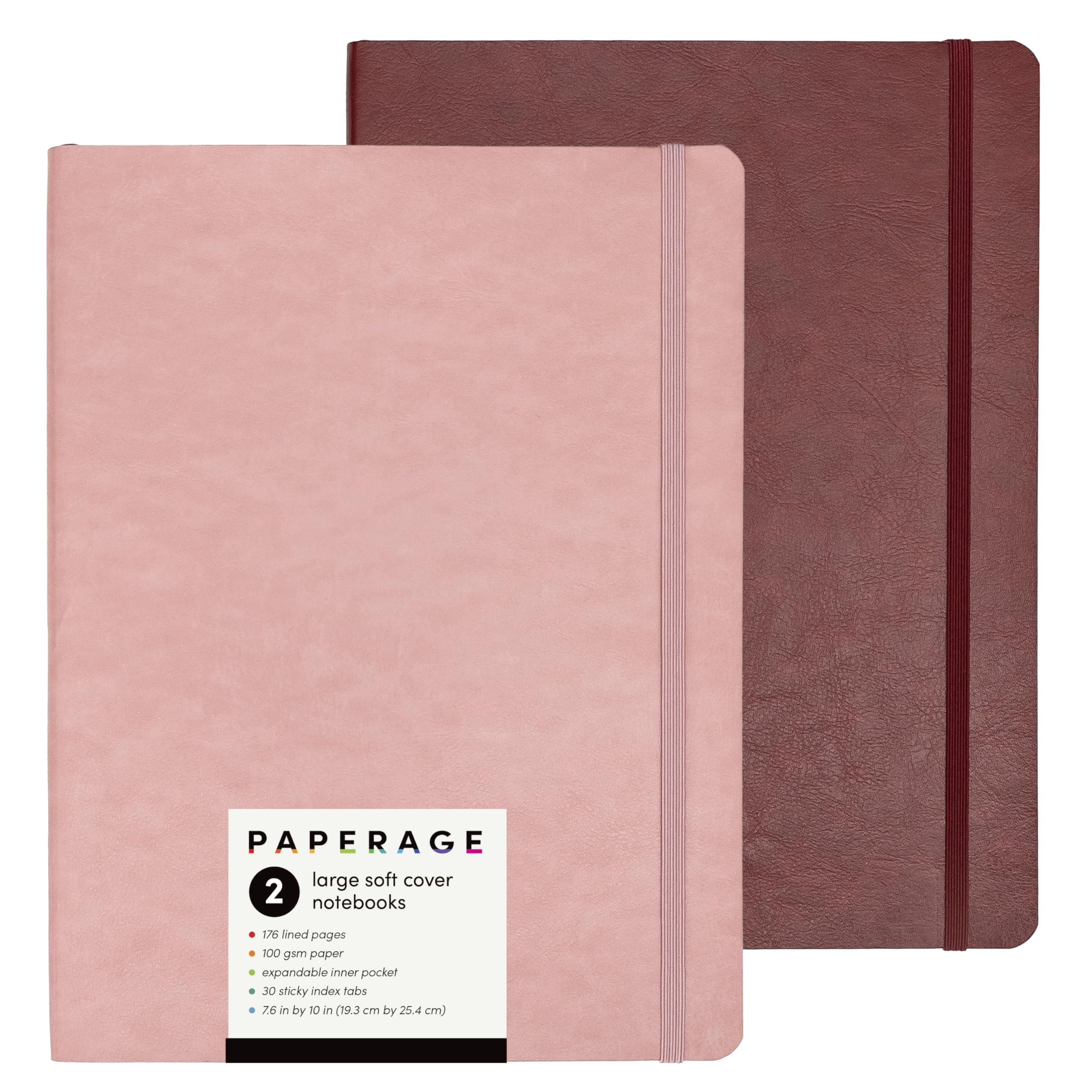 Paperage 2-Pack Softcover Lined Journal Notebook (Blush & Burgundy), 176 Pages, Large B5 College Ruled Notebook, 7.6 Inches X 10