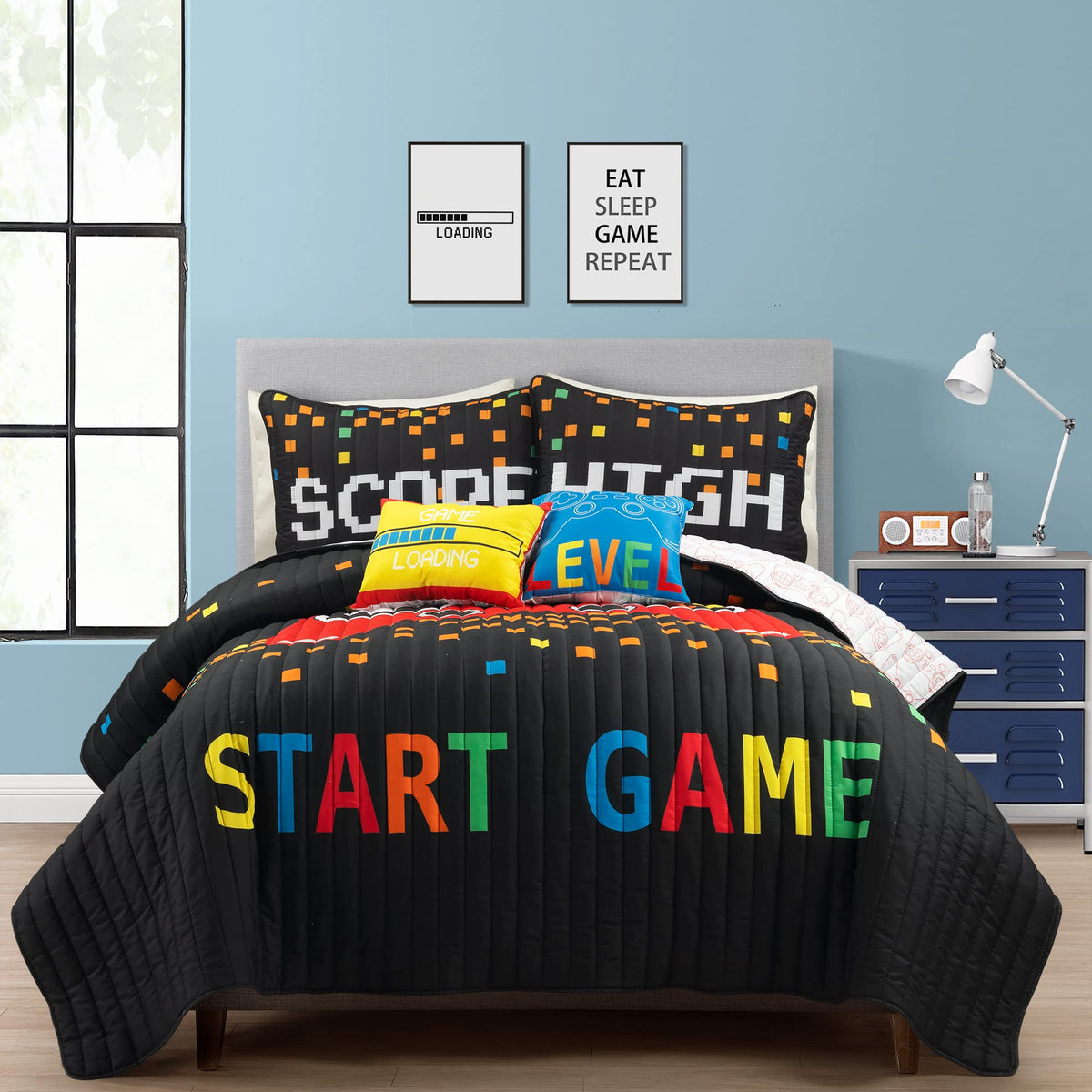 Lush Decor Video Games Reversible Oversized 5 Piece Quilt Set, Full/Queen, Black & Red