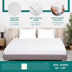 Queen Size Quilted Mattress Pad - Fitted Waterproof Mattress Protector, Pillow Top Mattress Topper, Premium Quality Hypoallergen