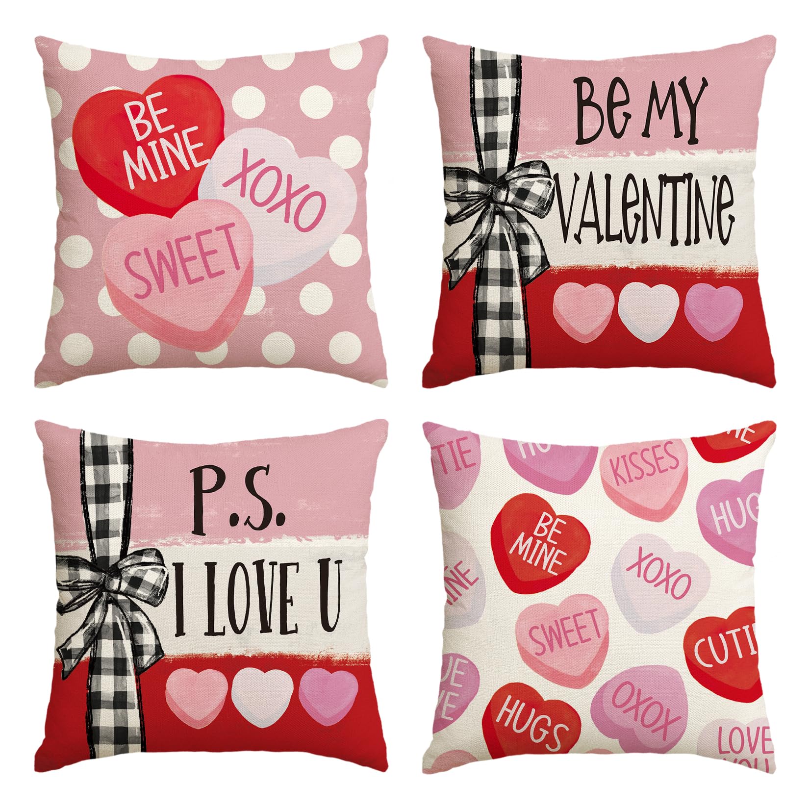 Avoin Colorlife Be My Valentine Red Candy Heart Throw Pillow Covers, 18 X 18 Inch Valentine Stripes Wedding Cushion Case Decorat