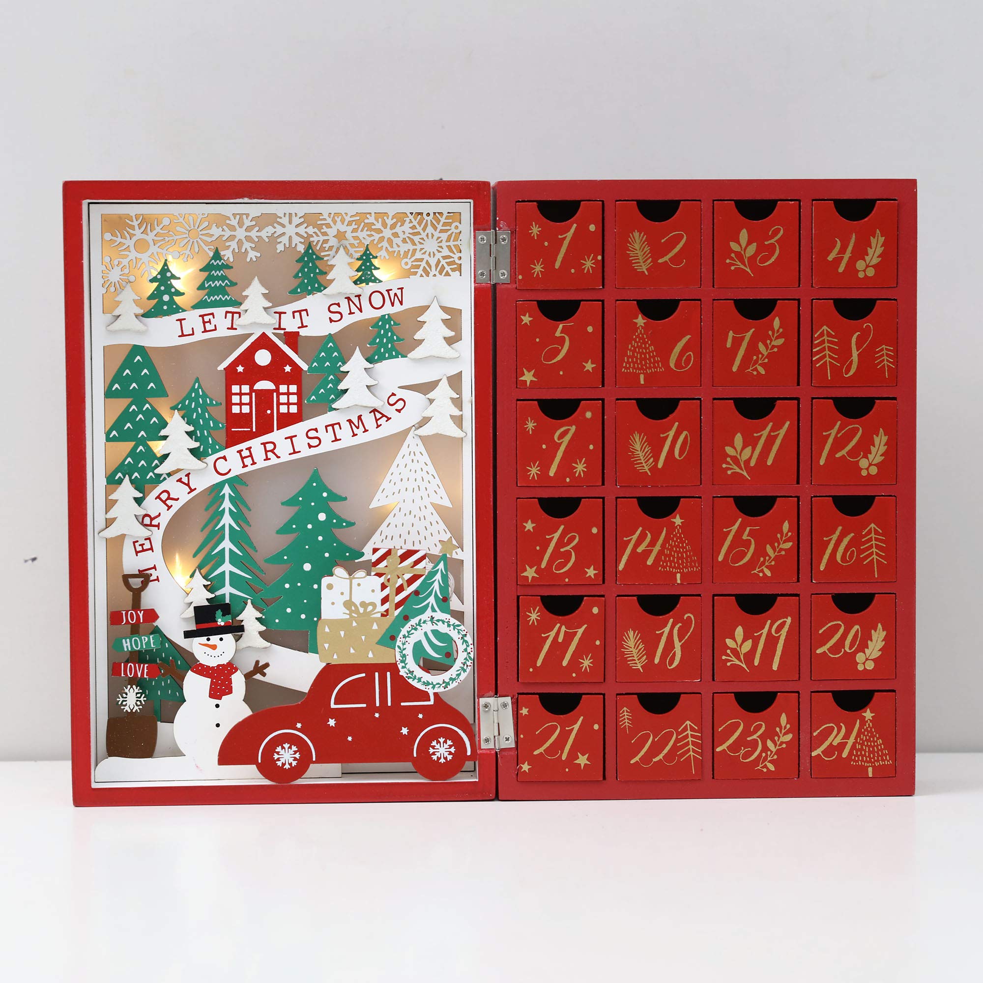Pioneer-Effort Christmas Wooden Advent Calendar Book With Drawers For Adults Kids Christmas Countdown Reindeer Decoration 11 Inc