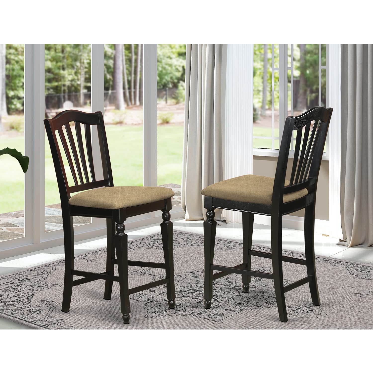 East West Furniture Chelsea Stools With Upholstered Seat, 24" Seat Height In Black Finish