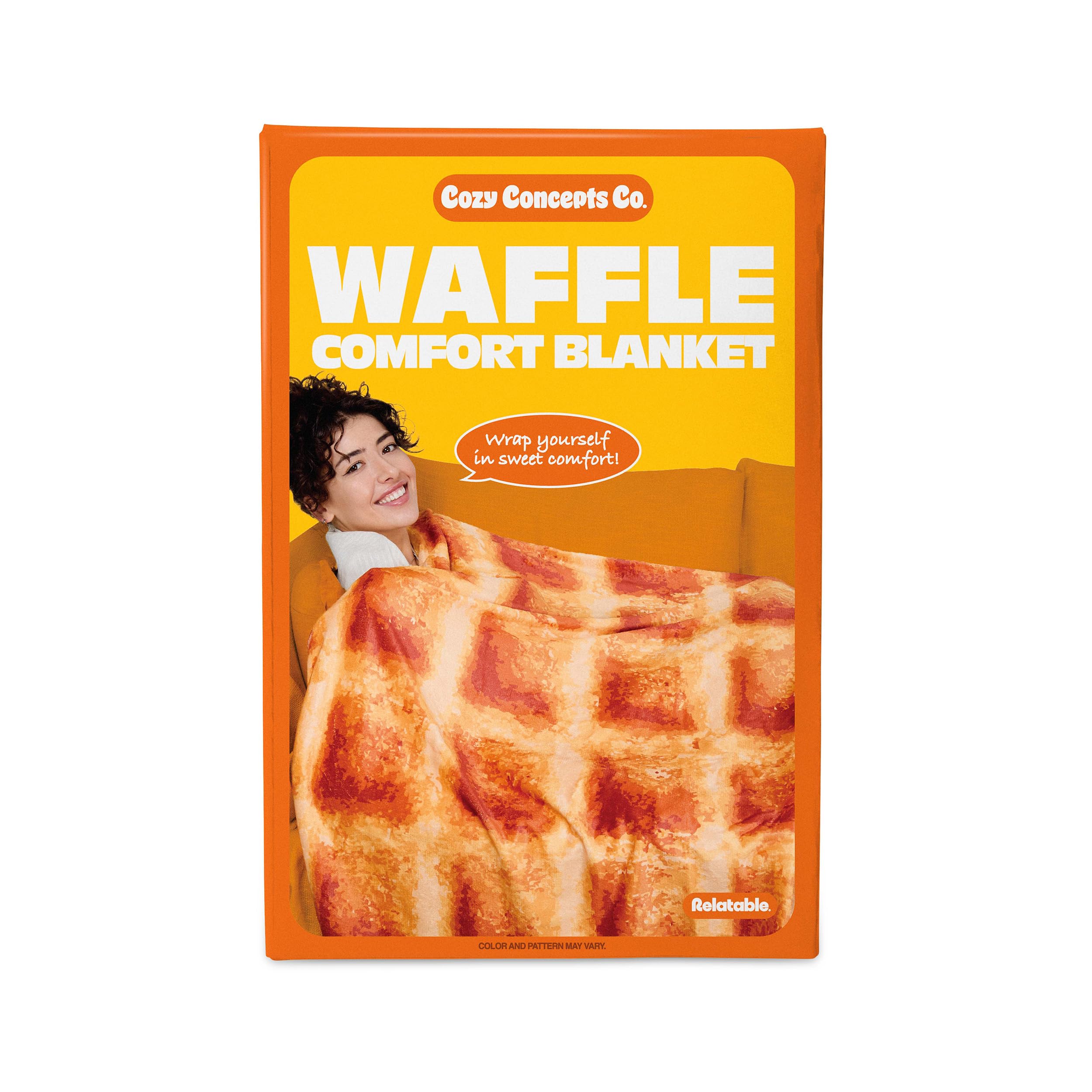 Cozy Concepts Co. Waffle Blanket by Relatable, Breakfast Waffle with Butter Square, Funny Gag Gift or Room Decor, 65    Soft Fle