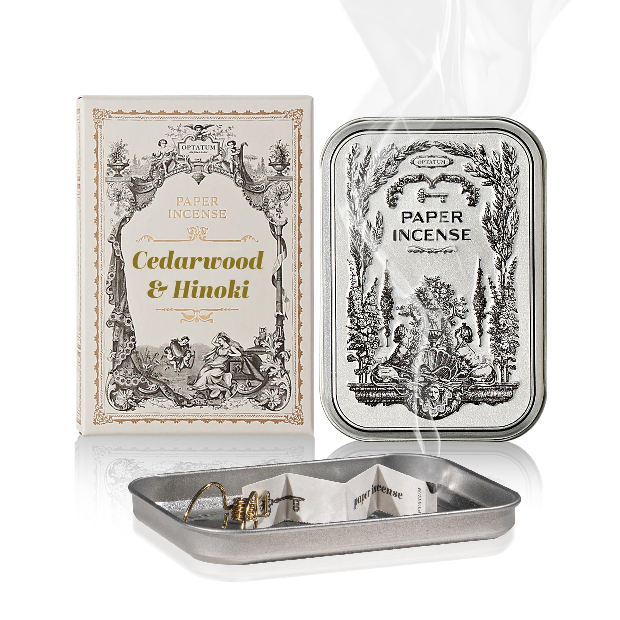 OPTATUM Paper Incense - 48pcs with Vintage Tin Case, Housewarming Gift for New Home Scented, Quick Usage & Long-Lasting Fragranc