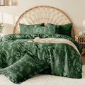 MUXHOMO Dark Green Bed in a Bag Queen 7 Pieces, Queen Comforter Set Reversible Botanical Flowers Design, Ultra Soft & Breathable