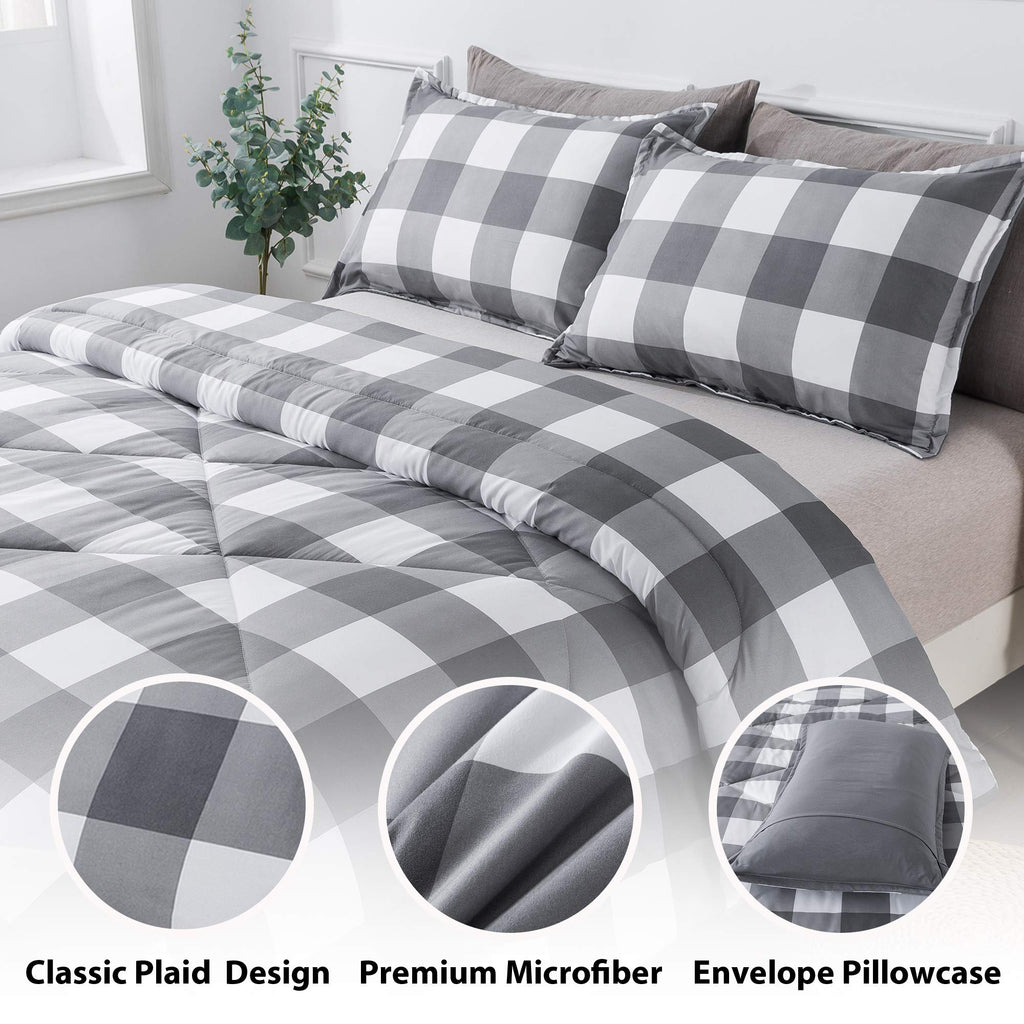 Andency Light Gray Plaid Comforter Twin(66X90 Inch), 2 Pieces(1 Plaid Comforter And 1 Pillowcase) Buffalo Check Plaid Comforter