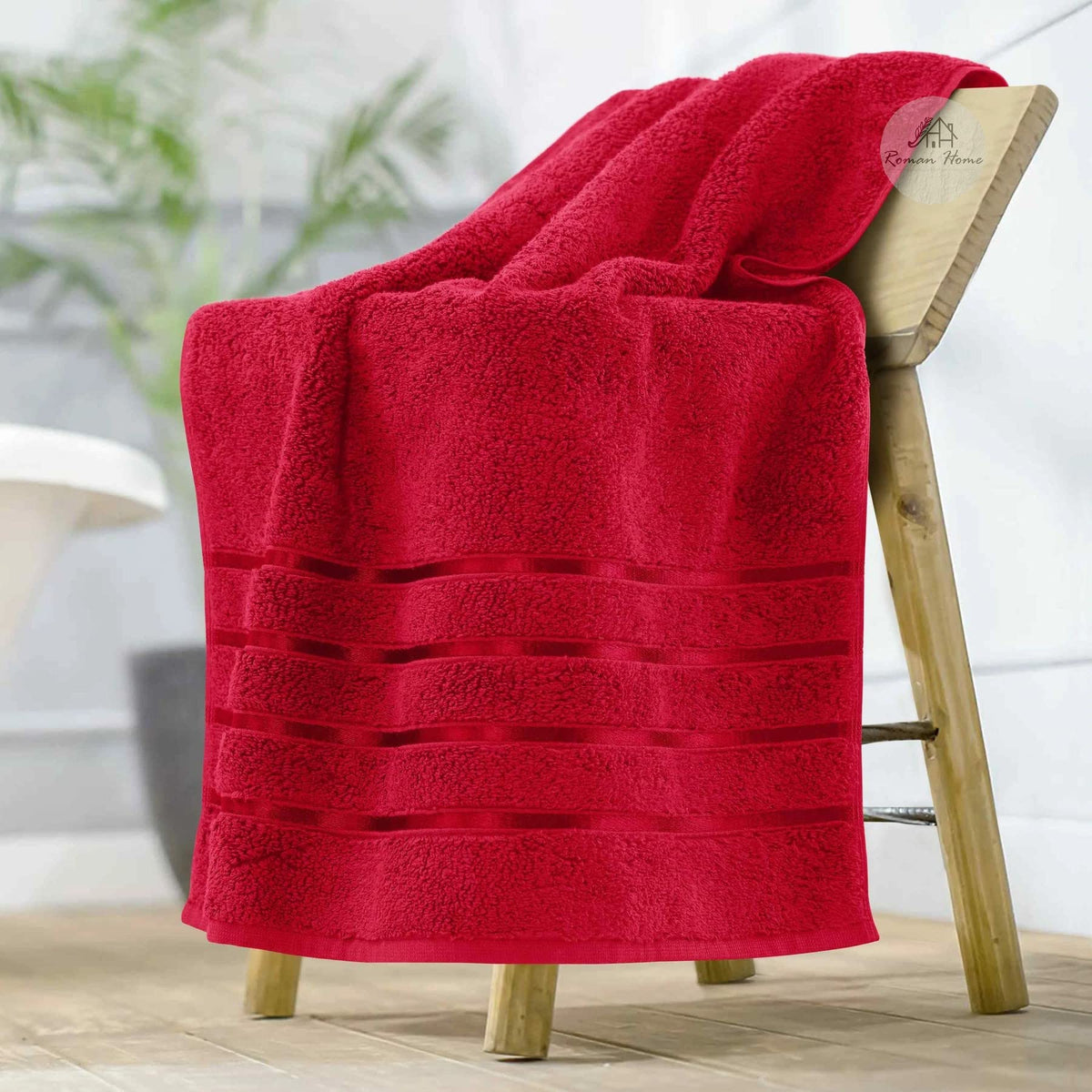 ROMAN HOME 100% Cotton Bath Towel Soft for 500 GSM  Men and Women & Kids Bath Towel  Full Size 60x30CM(RED)