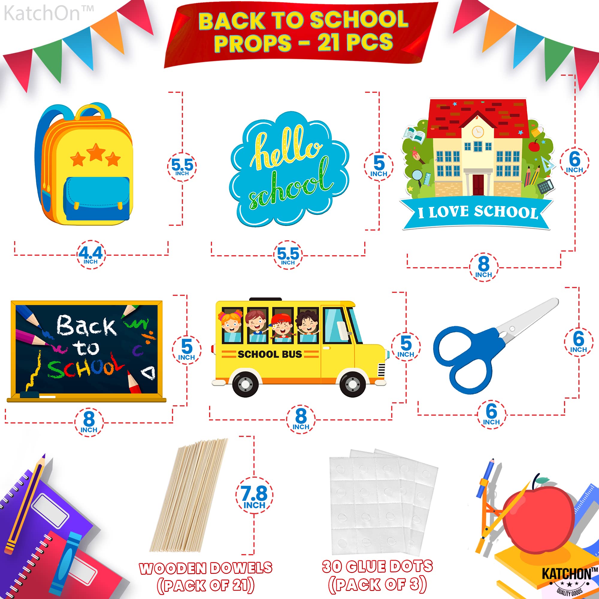 Katchon, Colorful Back To School Photo Booth Props - Big, Pack Of 20 | Back To School Props For Welcome Back To School Decoratio