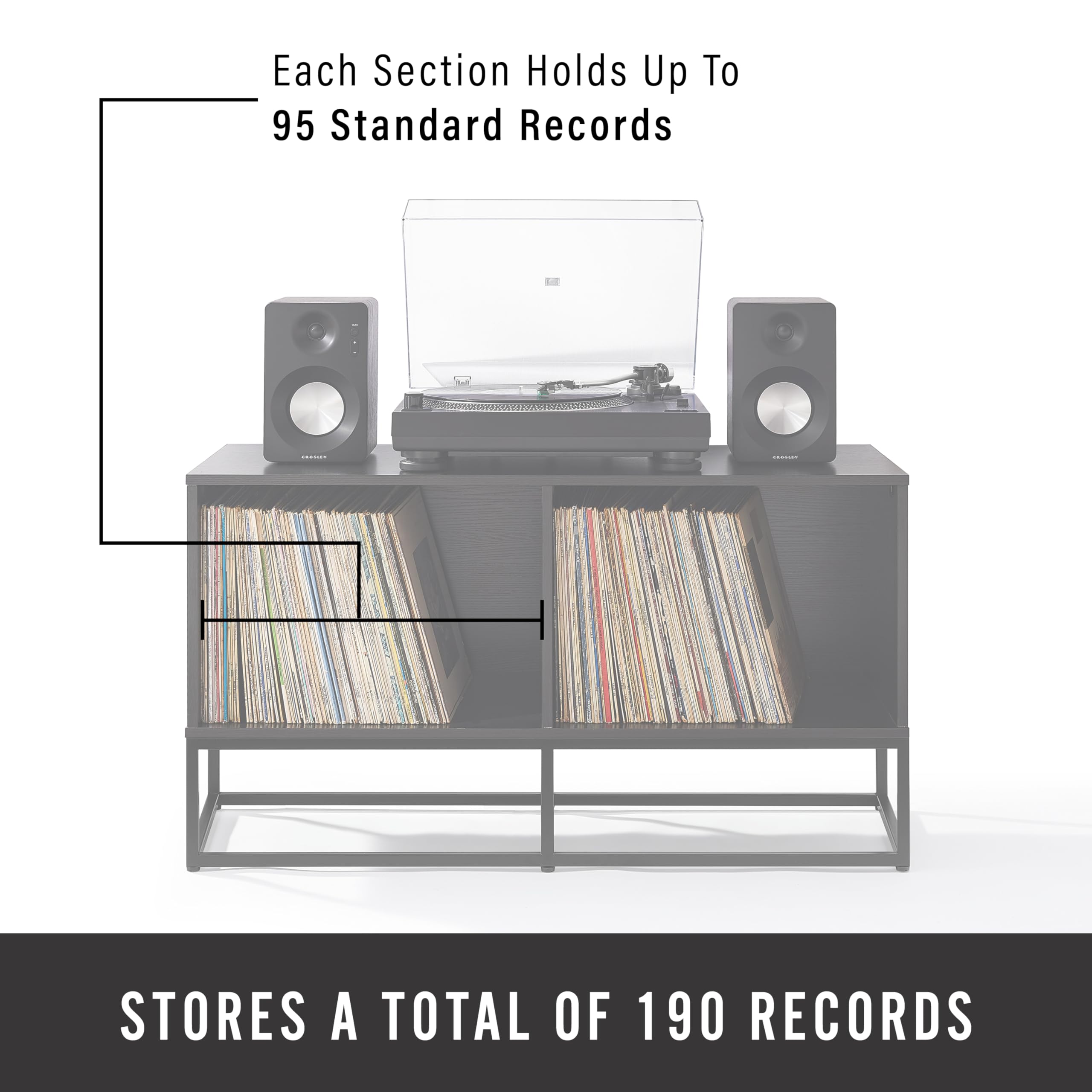 Crosley Furniture Enzo Medium Vinyl Record Storage TV Stand and Entertainment Center, Media Console, Black