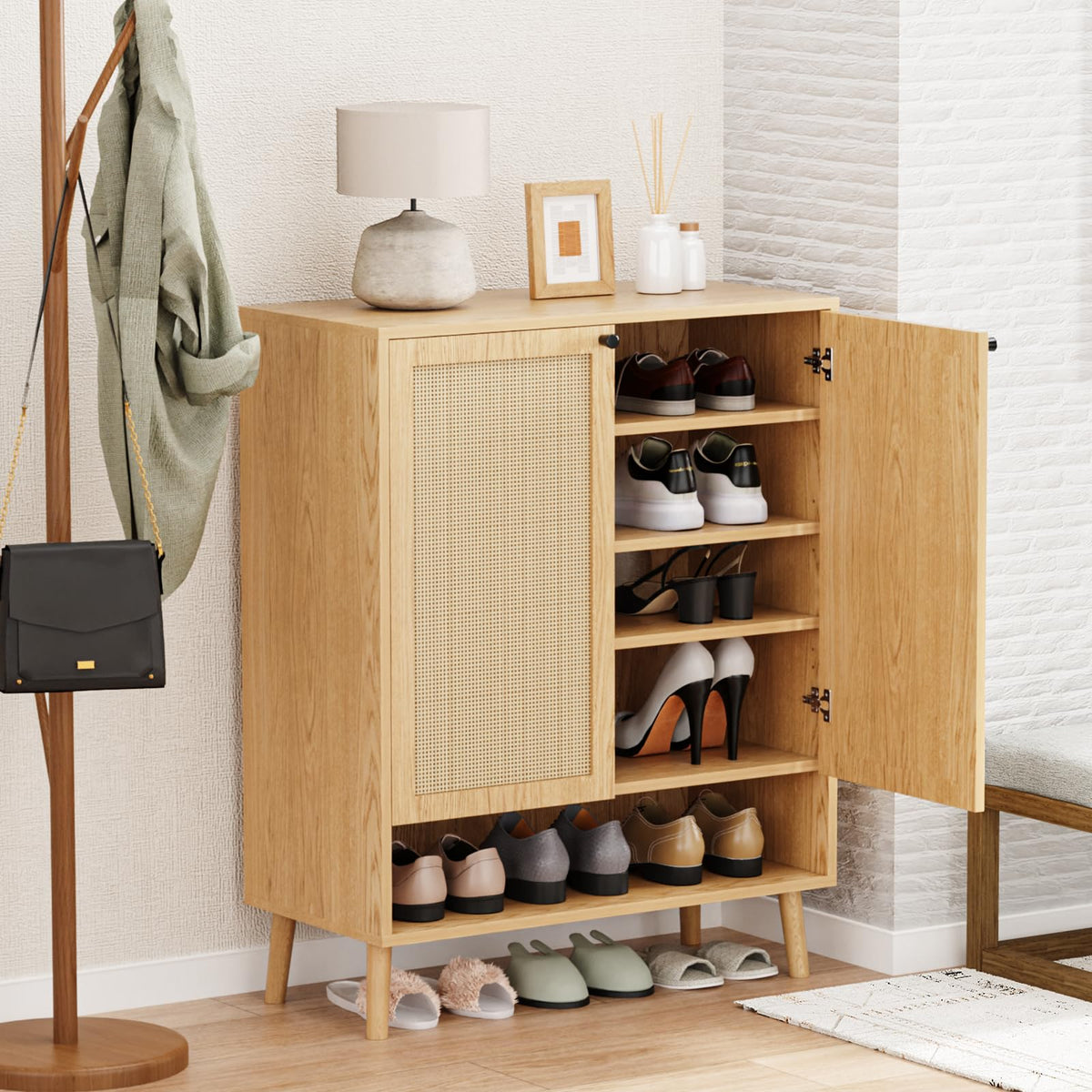 KFO Shoe Cabinet with Doors, 5 Tiers Shoe Cabinet with Adjustable Shelves for Entryway, Free Standing Shoes Rack Storage Organiz