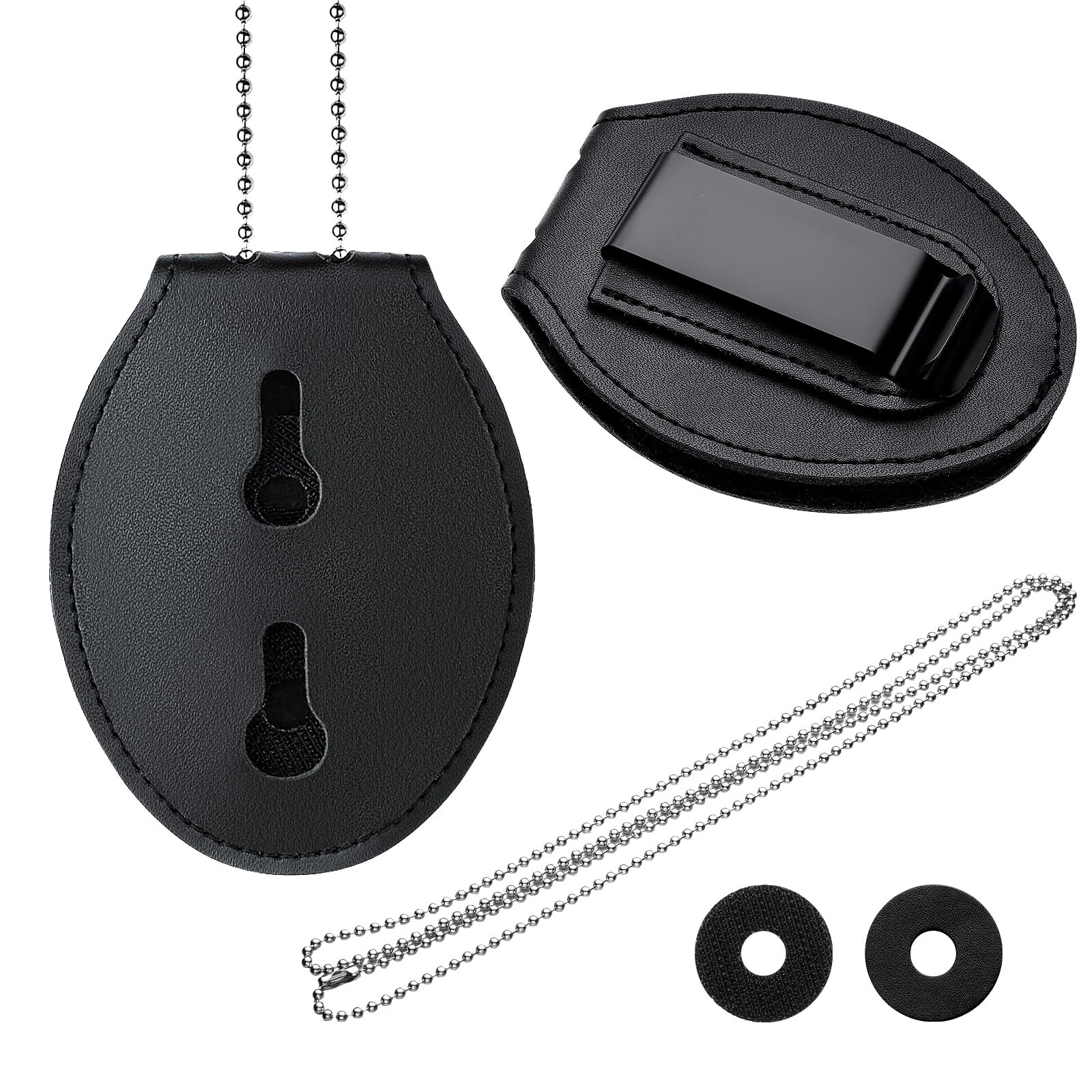 Sadnyy Neck Chain Badge Holder Leather Police Badge Security Card Holder With Inside Id Storage For Police, Firefighter, Detecti