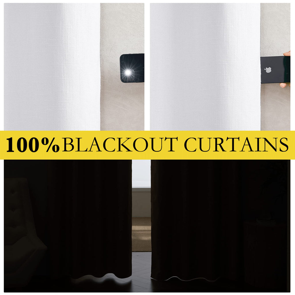 Nicetown 100% Absolutely Blackout Linen Curtains With Thermal Insulated White Liner, White, 52 Inches Wide, 72 Inches Length Energy Saving Curtains For Living Room 2 Panels Set, Vertical Blinds