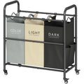 Tajsoon 3 Bag Laundry Sorter Cart, Laundry Hamper Sorter Basket with Heavy Duty Lockable Rolling Wheels for Clothes Storage, 3 C