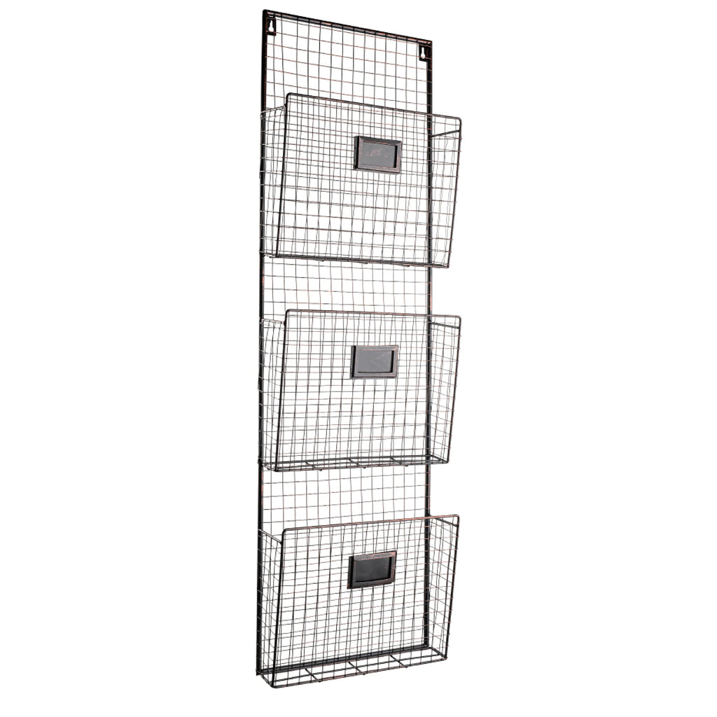 Designstyles Three Tier Wall File Holder - Durable Copper Metal Rack With Spacious Slots For Easy Organization, Mounts On Wall A