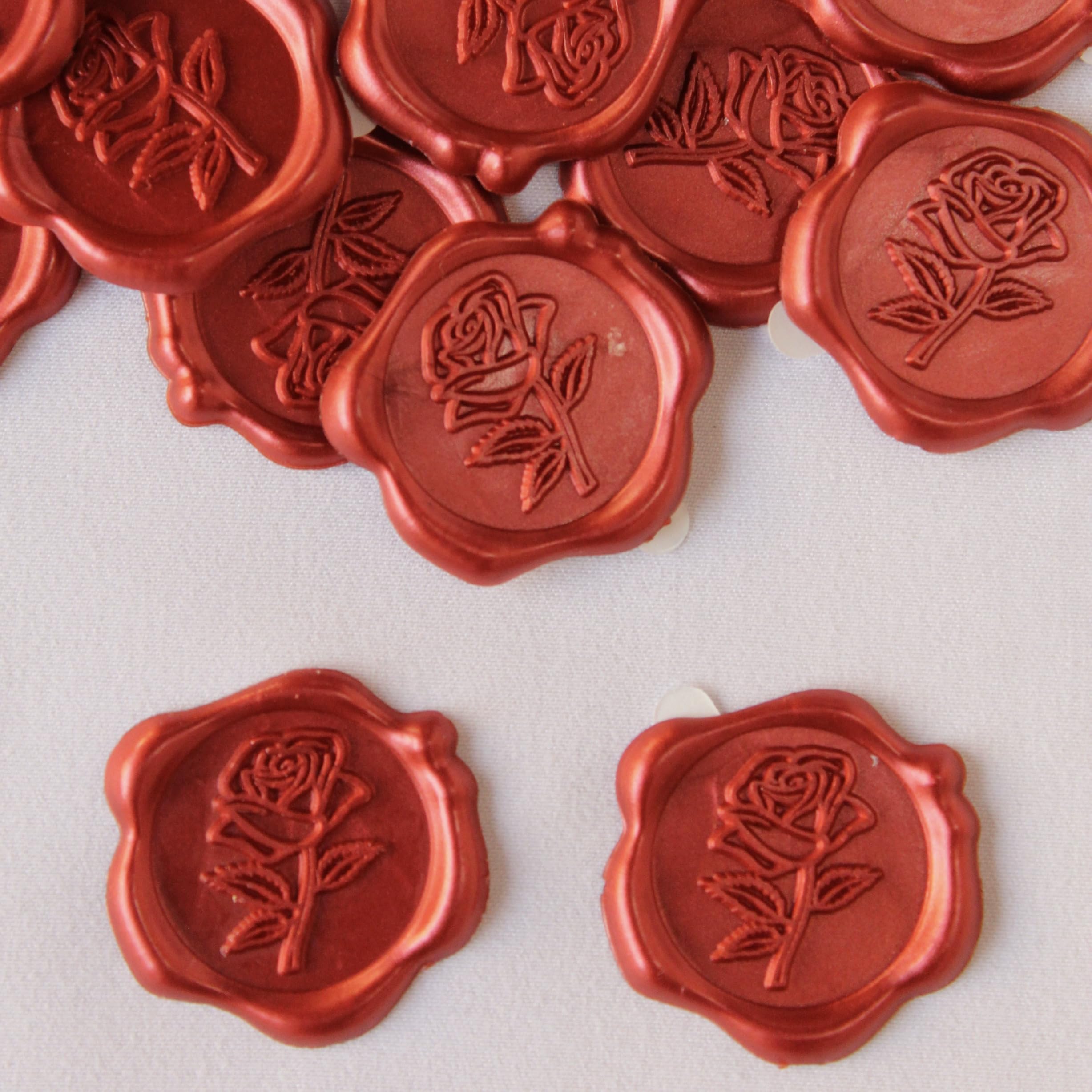Pilloze 25 Pcs Wax Seal Stickers - Red Rose Envelope Stickers, Self- Adhesive Rose Wax Seal Stickers Perfect For Envelope, Easy