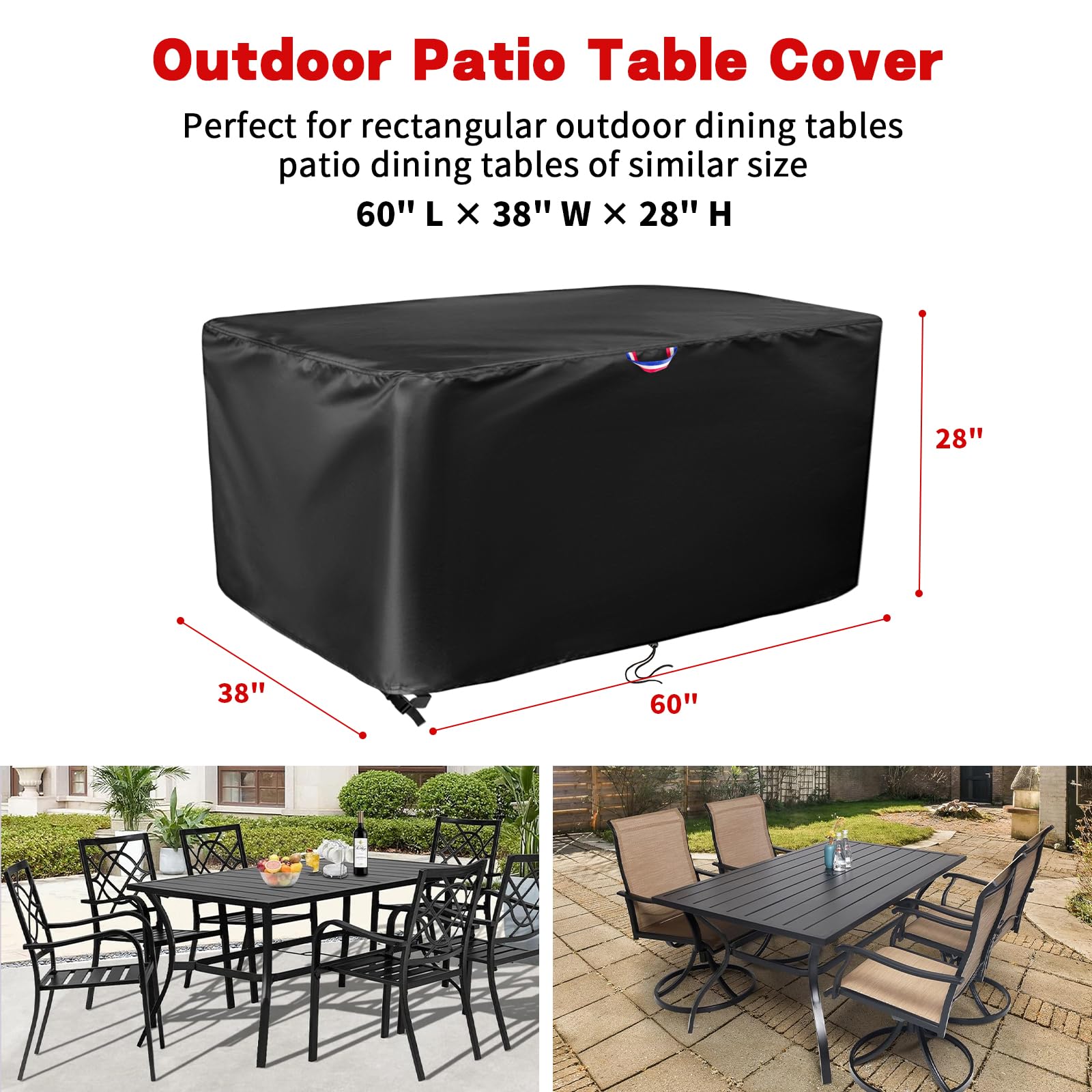 Outdoor Dining Table Cover, 60 Inch Rectangle Patio Dining Table Cover, Waterproof Protective Cover Patio Furniture Covers - 60