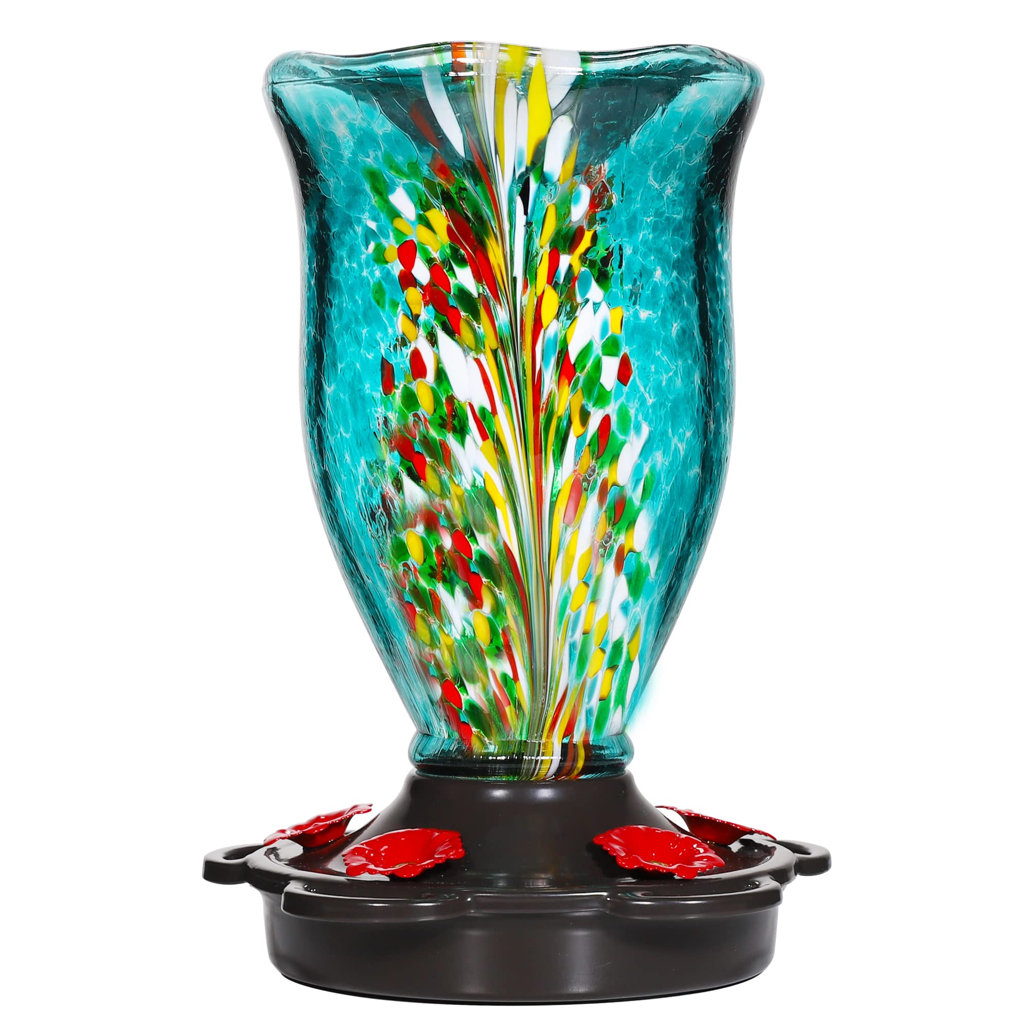 Lujii Hummingbird Feeders For Outdoors With Ant Guard, Blown Glass Hummingbird Feeder For Outside Hanging, 25 Oz, Never Leak, Un