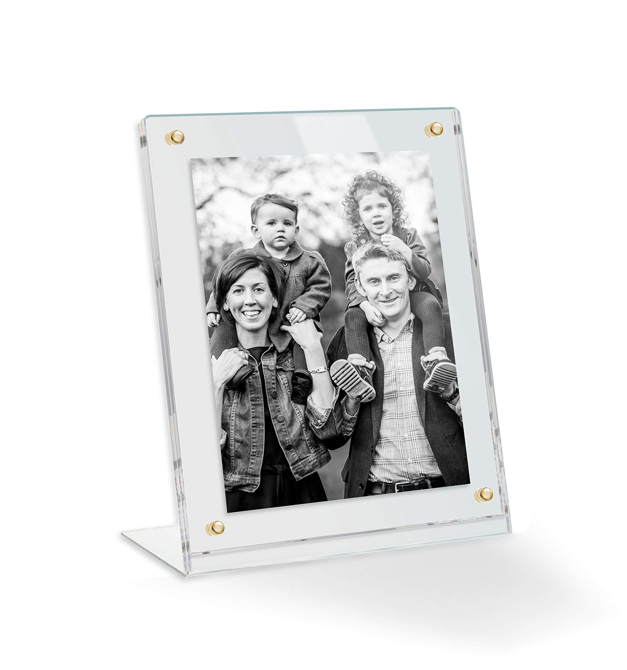 9x12 Acrylic Floating Picture Frame - Table Stand with Gold Magnetic Front Cover to Easily Change Photos - Made in The USA