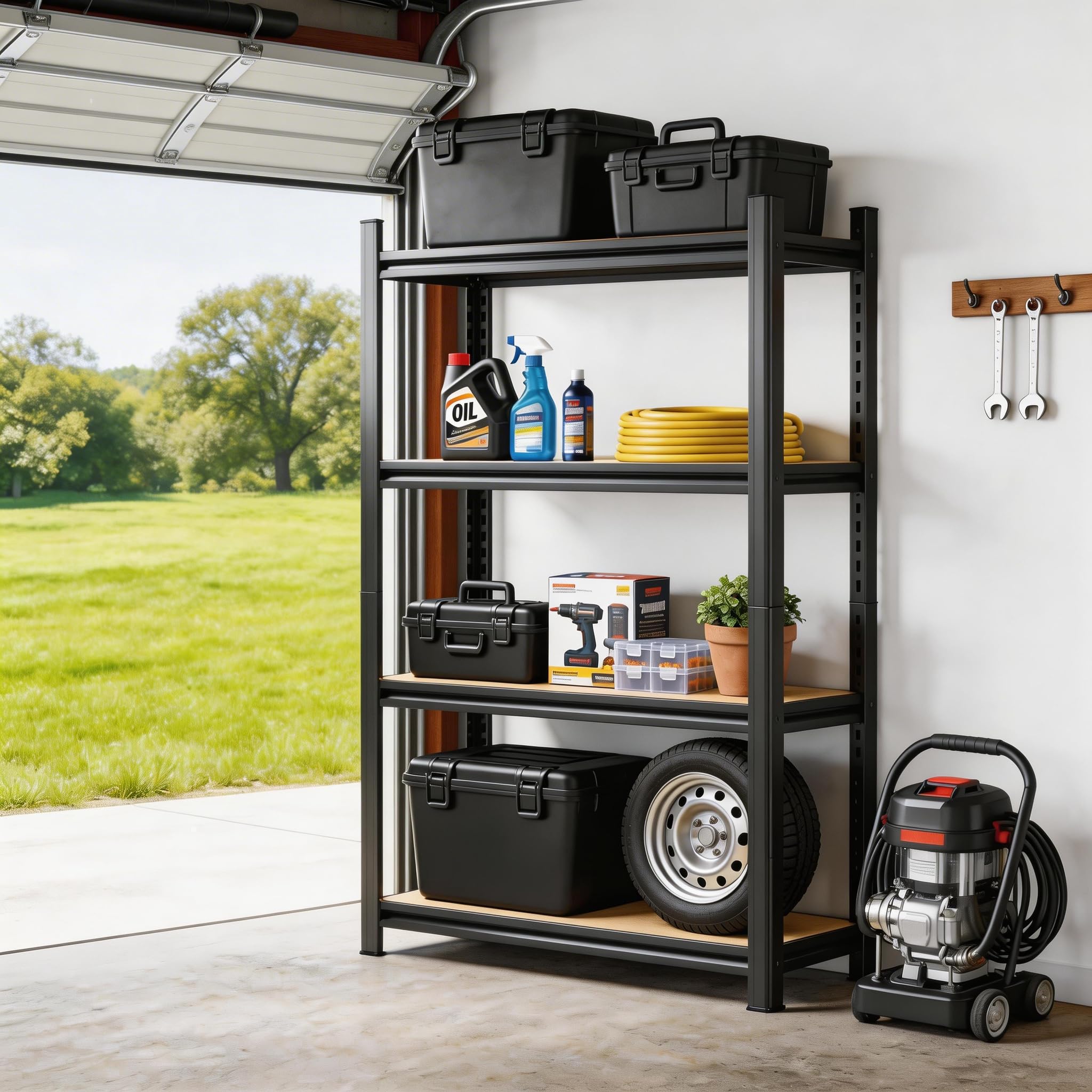 Notmise Garage Shelving Unit, Heavy Duty Adjustable Storage Shelves, Metal & Wood Pantry Shelf Organizer, 2000 lbs Capacity Shel