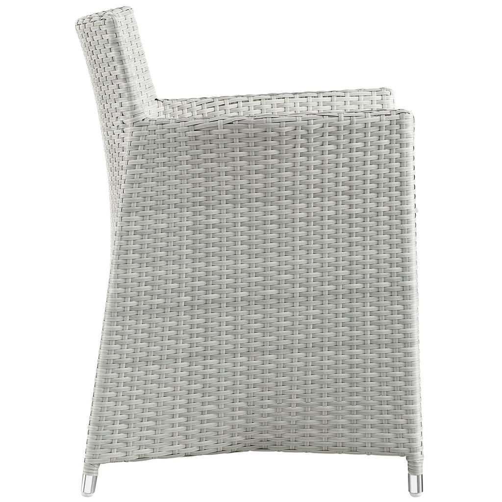 Modway Junction Wicker Rattan Outdoor Patio Two Dining Arm Chairs With Cushions In Gray White