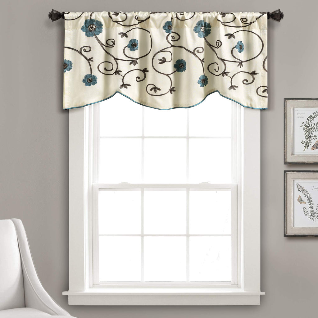 Lush Decor Royal Garden Valance Floral Window Kitchen Curtain (Single), 42   W X 18'L, Blue