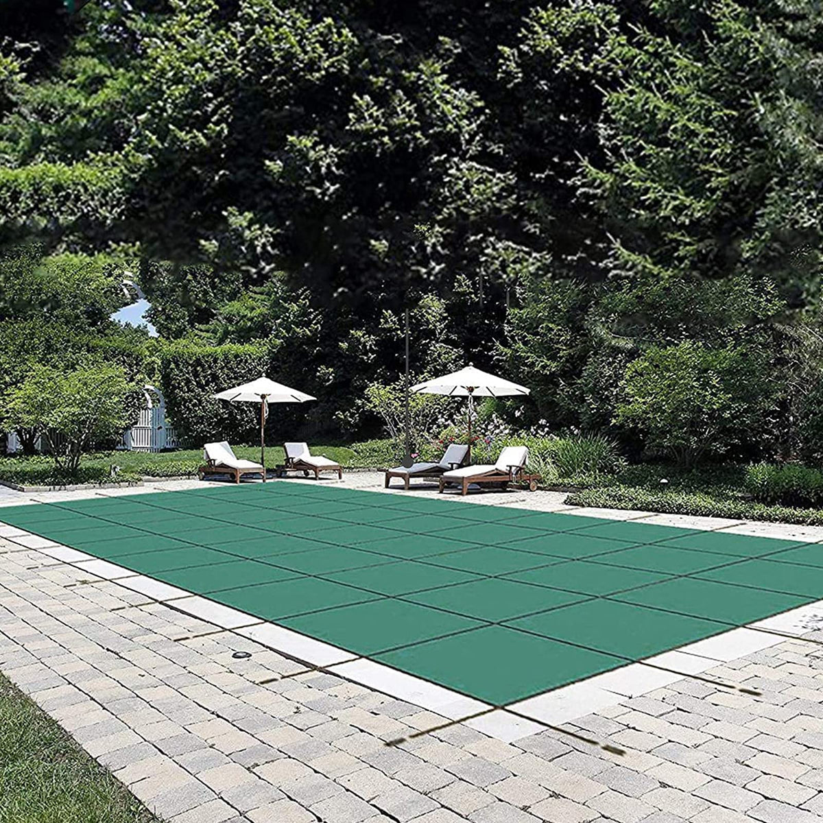 Vevor Pool Safety Cover, 16 Ft X 36 Ft Rectangular Winter Inground Pool Cover, Triple Stitched, High Strength Mesh Pp Material,