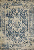 HomeRoots Ivory Heat-Set Polypropelene 3’ x 5’ Beige Blue Distressed Medallion Area Rug