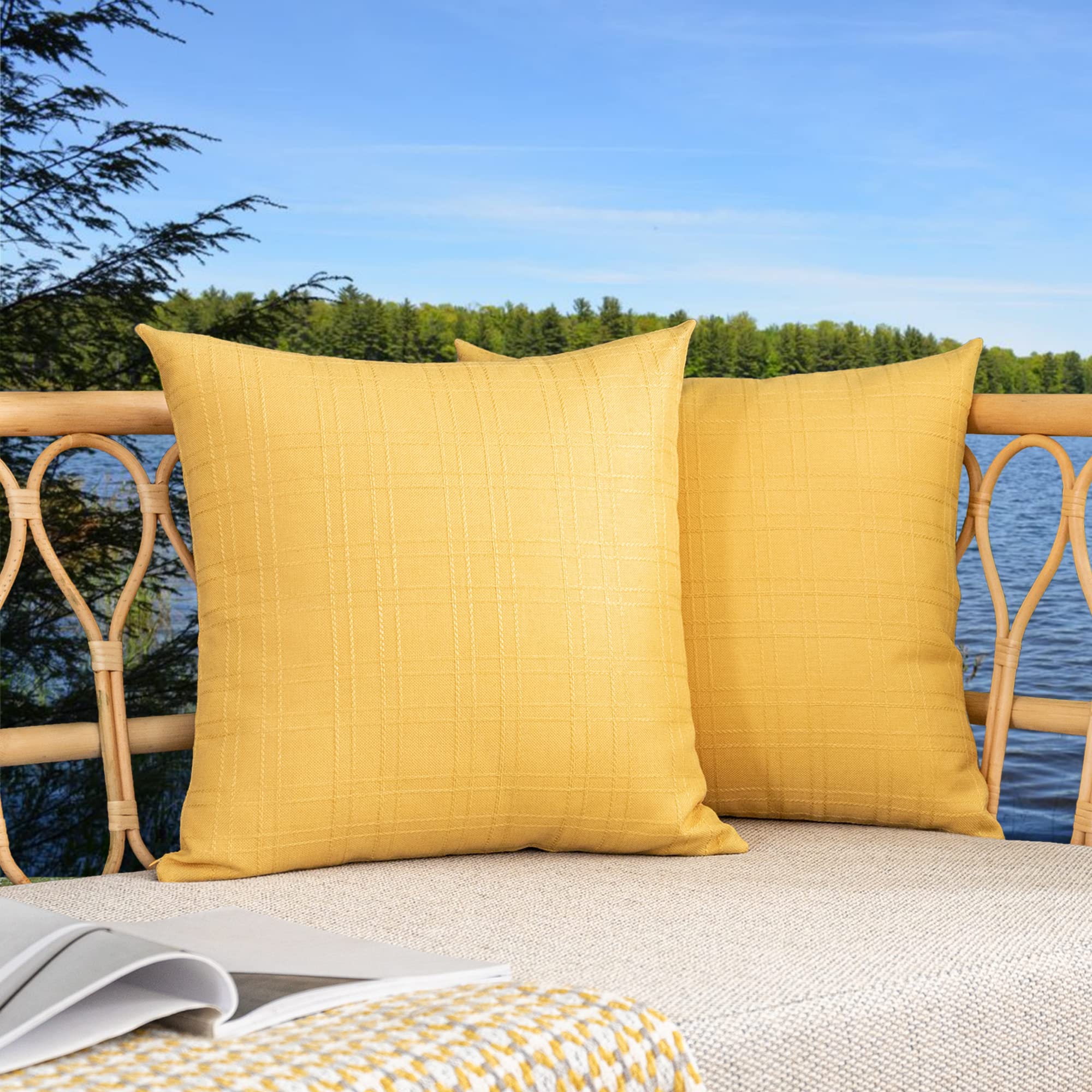 Kevin Textile Pack Of 2 Decorative Outdoor Waterproof Pillow Covers Square Garden Checkered Cushion Sham Throw Pillowcase Shell