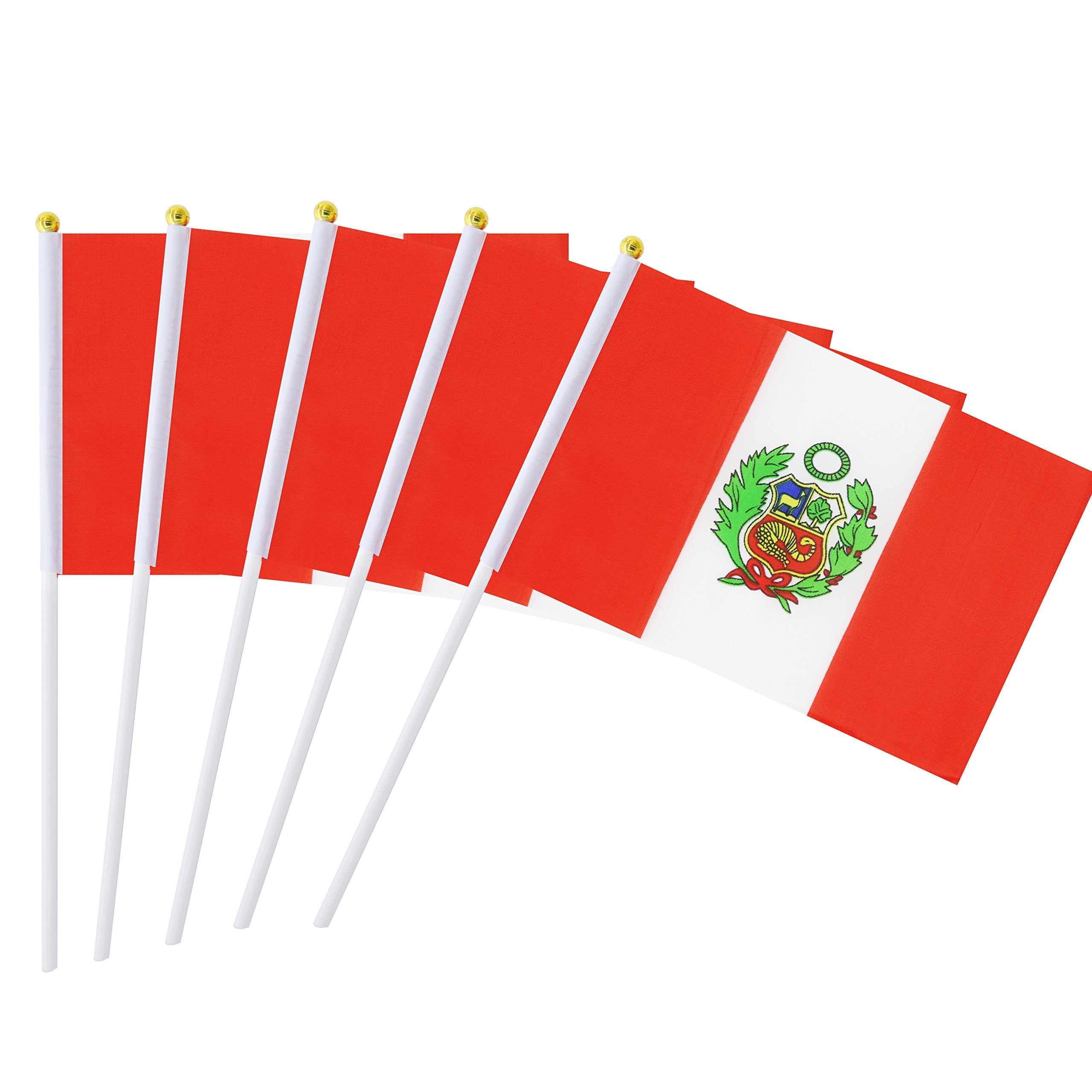 Kind Girl 25 Pack Hand Held Small Mini Flag Peru Flag Peruvian Flag Stick Flag Round Top National Country Flags,Party Decoration