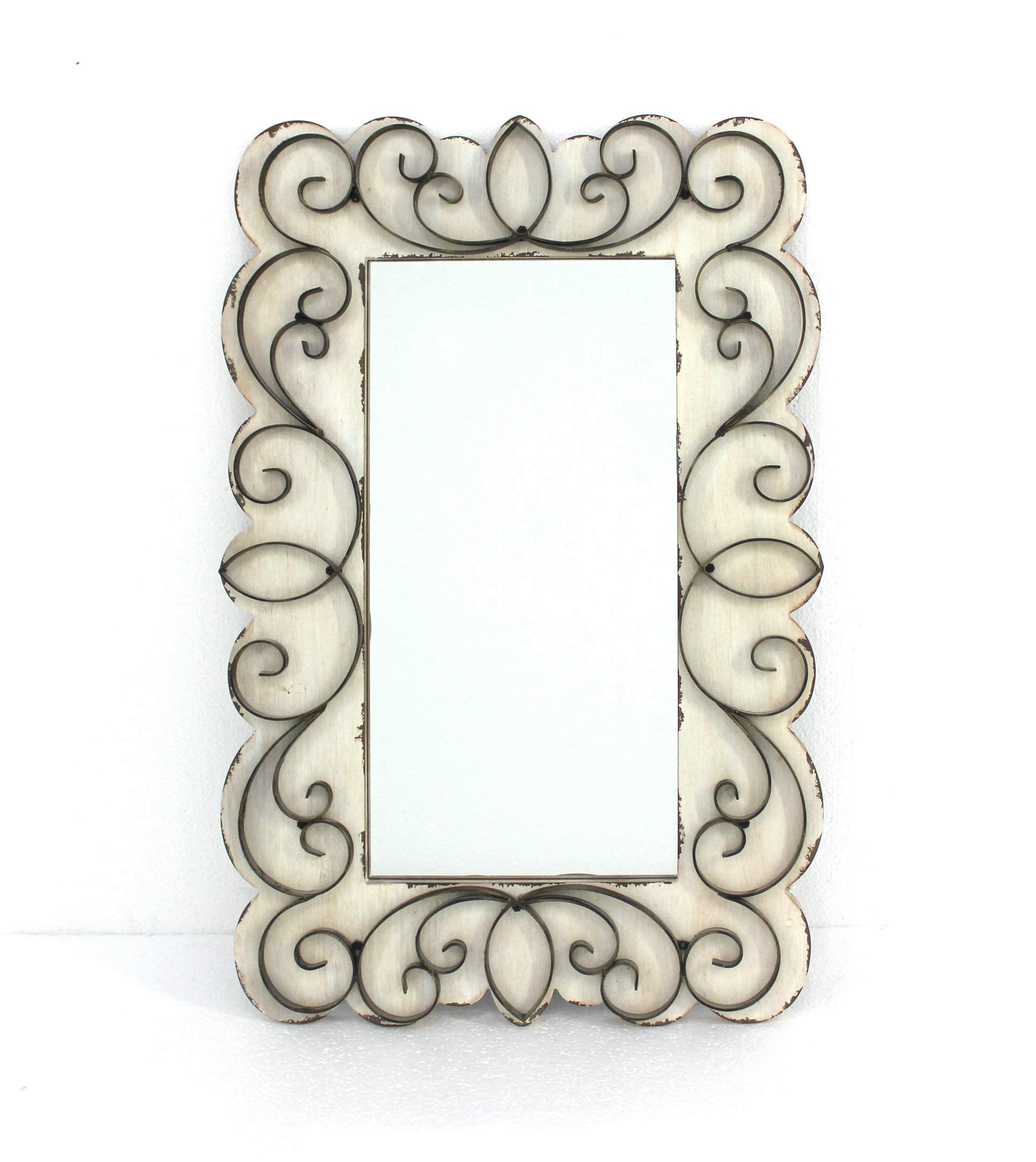 HomeRoots 1.25' X 32.75' X 21.75' White Vintage Decorative Wood & Metal Wall Mirror - Case of 2