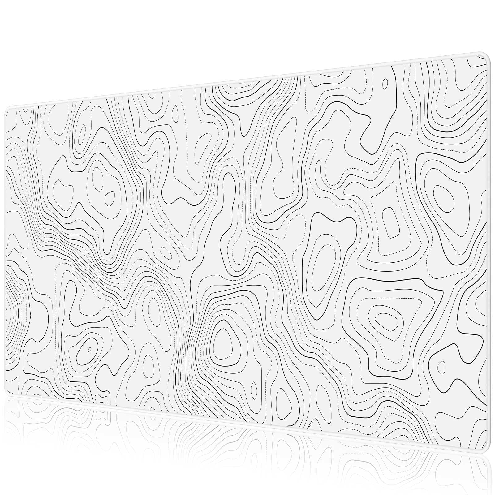 Jialong White Topographic Large Gaming Mouse Pad, Xxl Mousepad, Big Mouse Mat Desk Pad For Keyboard And Mouse, Gaming Computer L
