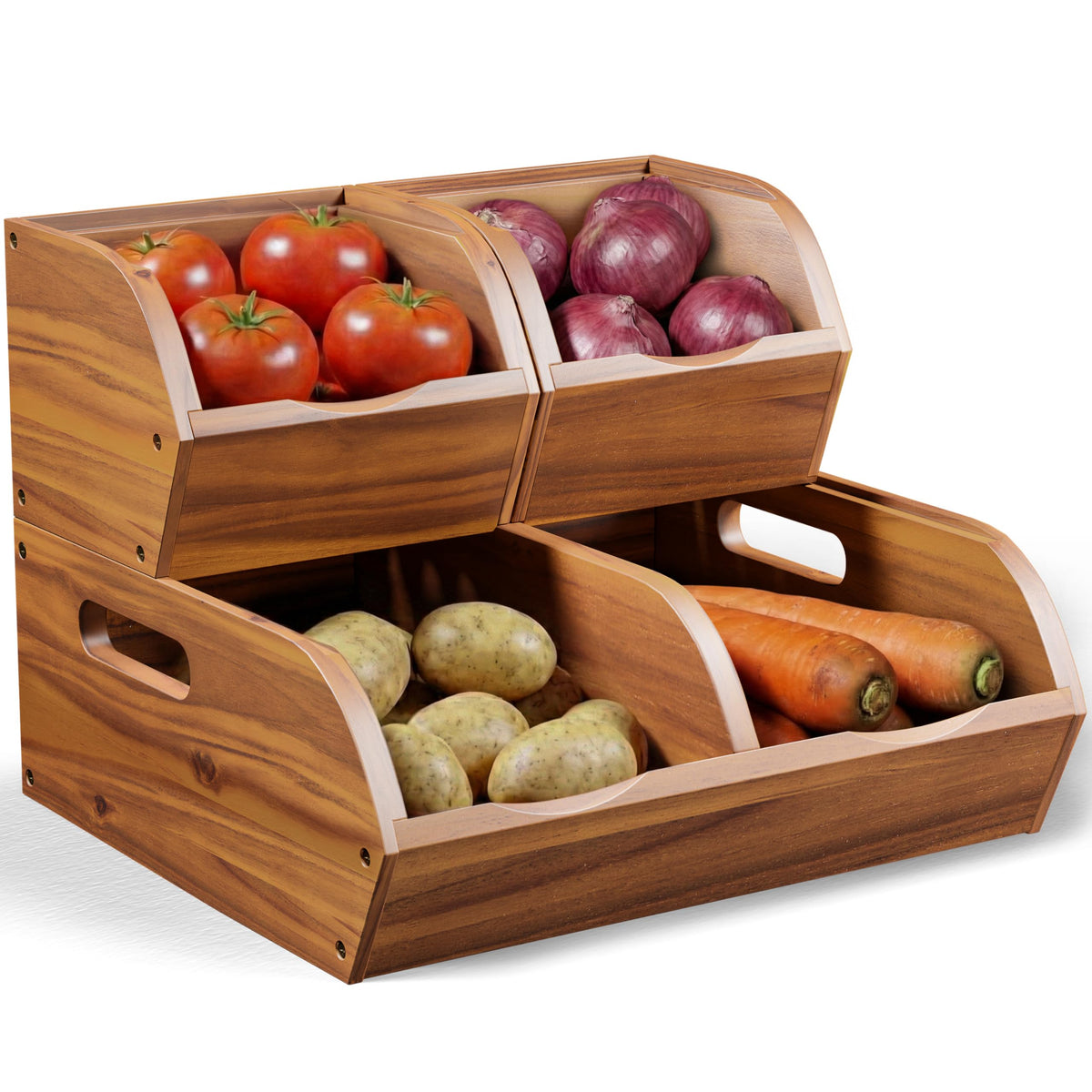 NAGAWOOD Acacia Pantry Storage Bins, Stackable Potato and Onion Organizer