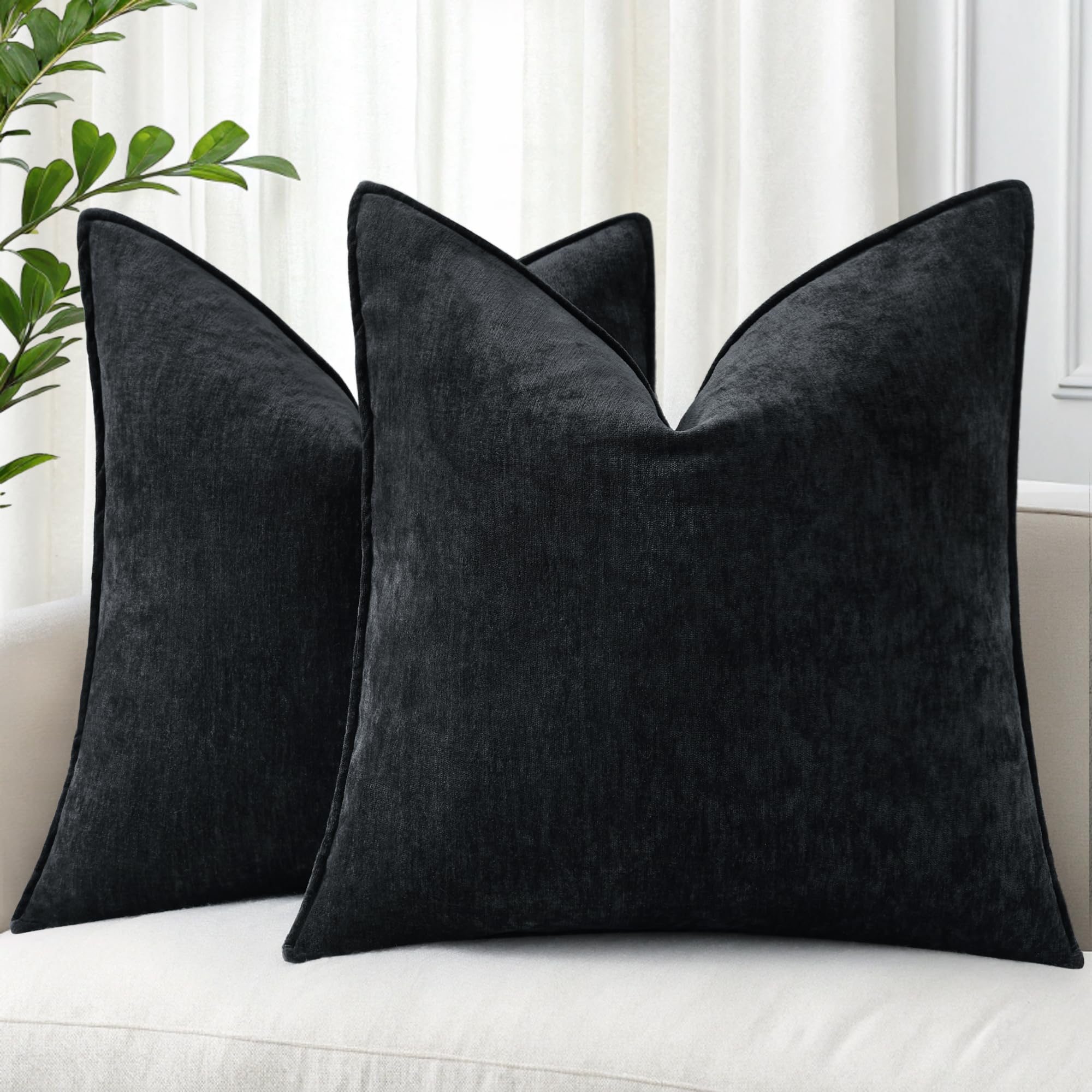 Decoruhome Couch Throw Pillow Covers 20X20 Set Of 2, Decorative Soft Chenille Pillow Covers With Elegant Design For Sofa Bed Liv