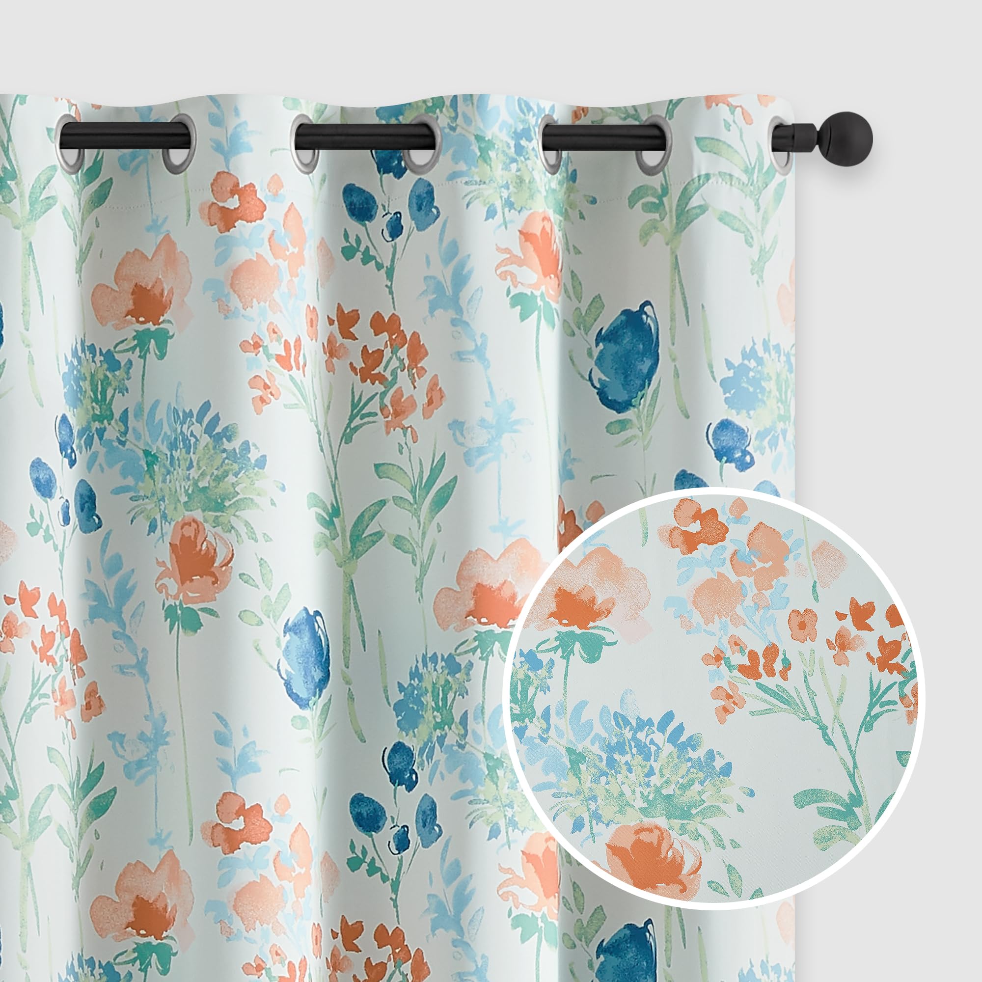 Ugoutry Floral Blackout Curtains 84 Inch Length, Red Blue Room Darkening Thermal Insulated Grommet Window Treatments, Living Roo