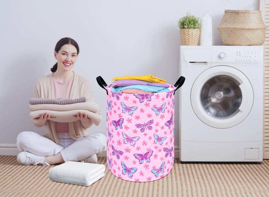 Huayee 19.7 Inch Baby Laundry Basket Girls Laundry Hamper Storage Basket Fabric Material Organization Basket, Storage Bin, Toy B