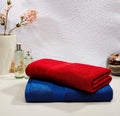 Amazon Brand  Solimo 100% Cotton 2 Piece Bath Towel Set, 500 GSM (Iris Blue and Spanish Red)