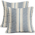Aytipun Blue Pillow Covers 18X18 Set Of 2 Gray Grey Dot Print Striped Decorative Outdoor Pillowcases Boho Rustic Farmhouse Decor