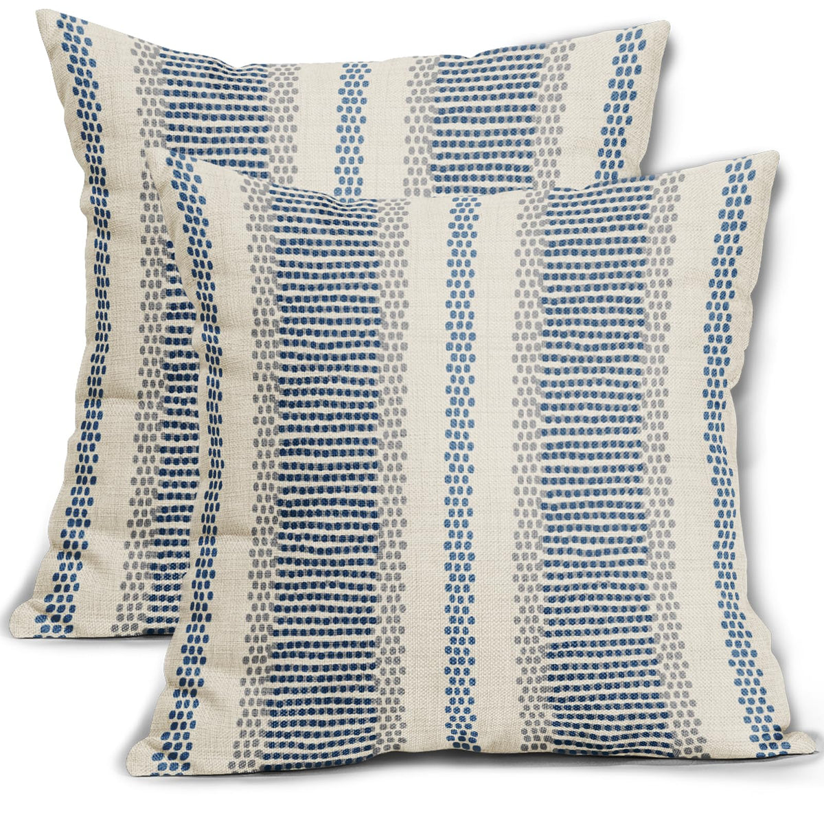 Aytipun Blue Pillow Covers 18X18 Set Of 2 Gray Grey Dot Print Striped Decorative Outdoor Pillowcases Boho Rustic Farmhouse Decor