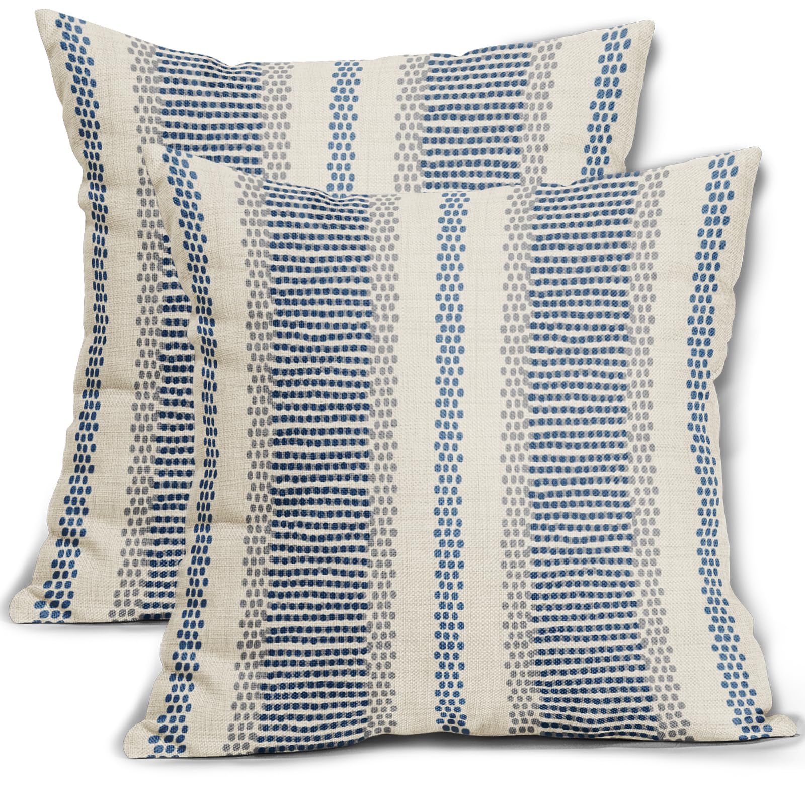 Aytipun Blue Pillow Covers 18X18 Set Of 2 Gray Grey Dot Print Striped Decorative Outdoor Pillowcases Boho Rustic Farmhouse Decor