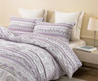 Sleepbella Boho Chic Striped King Size Duvet Cover Set - 100% Cotton With Button Closure In White And Purple