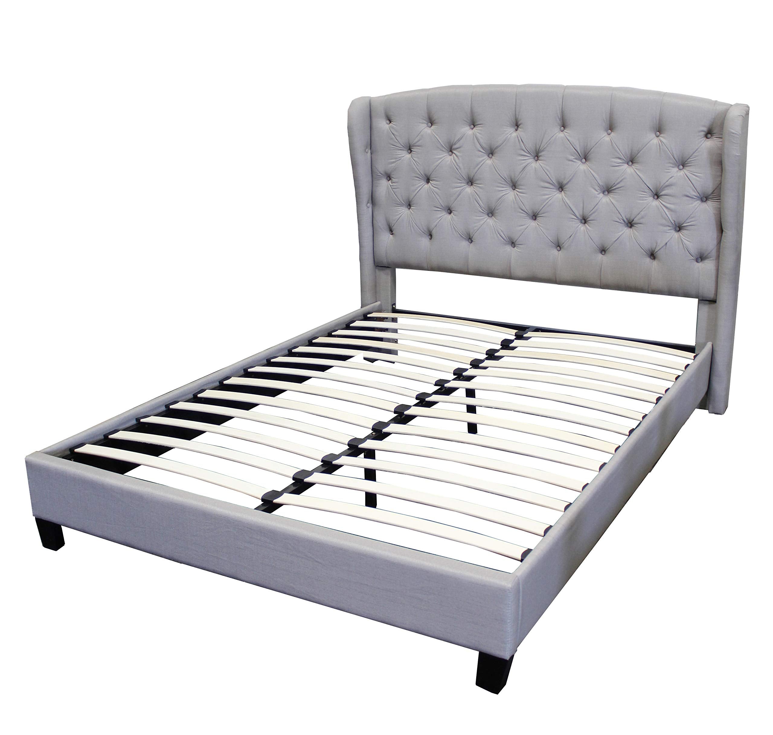 Best Master Furniture Yvette Upholstered Tufted With Wingback Platform Bed Queen, Grey