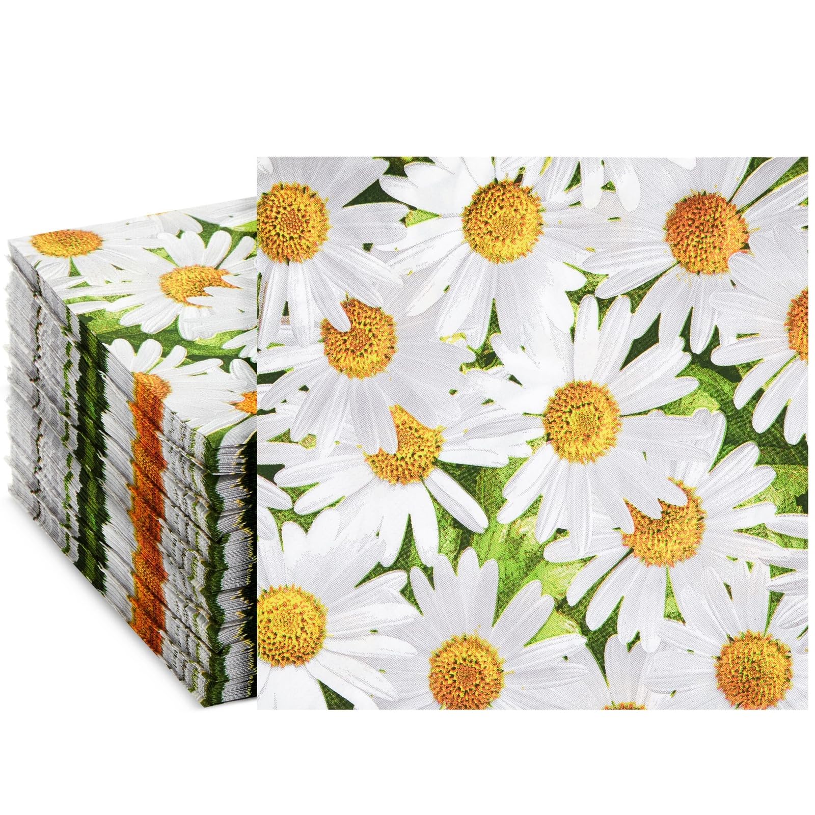 Juvale 100 Pack Decorative Daisy Floral Themed Paper Napkins 6.5, for Weddings, Party Supplies