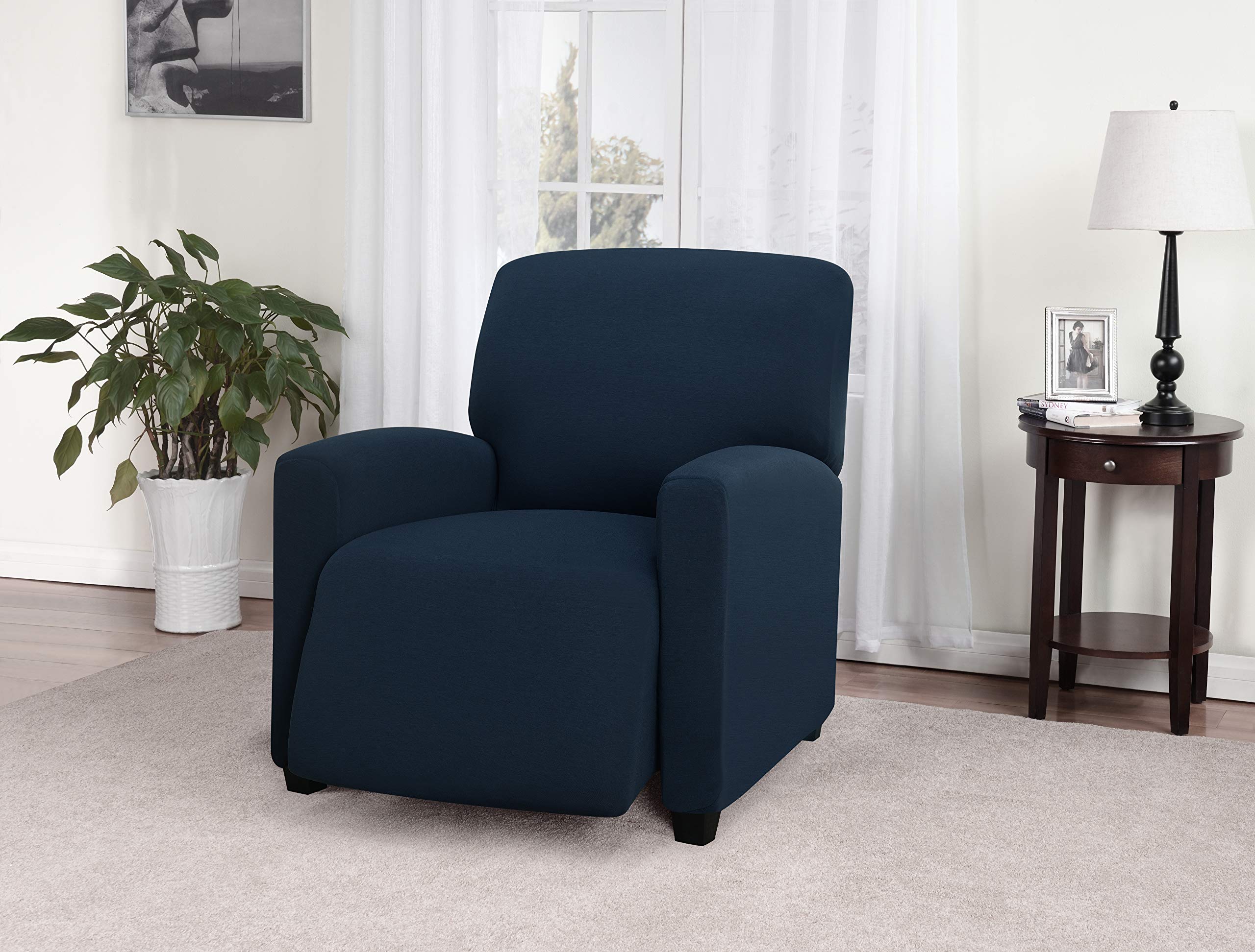 Madison Stretch Jersey Recliner Slipcover, Large, Solid, Navy
