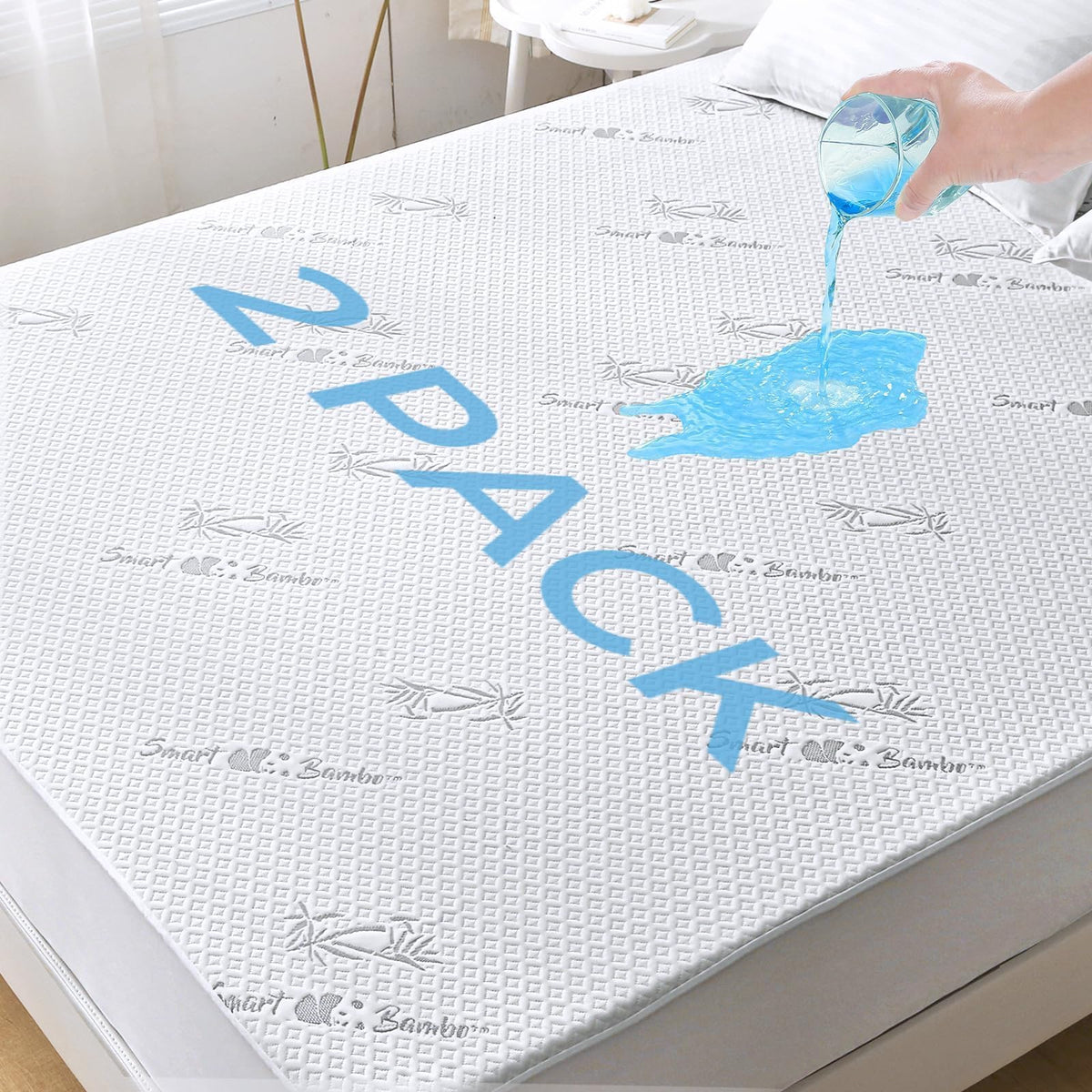 Huxmeyson 2 Pack Queen Mattress Protector, Fully Waterproof Mattress Protector, Breathable And Noiseless Mattress Cover With 8-2