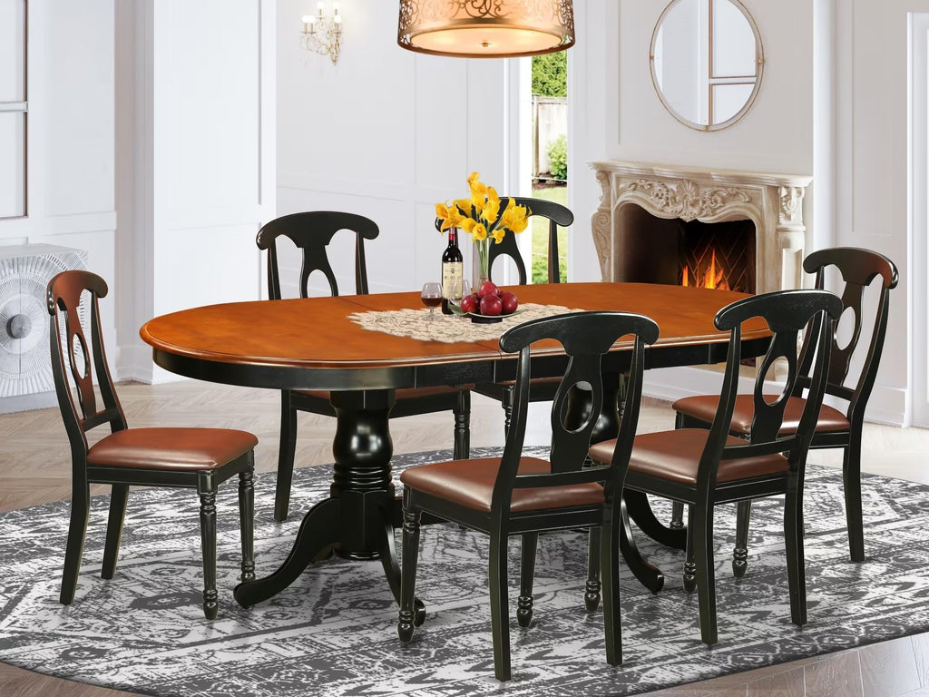 East West Furniture PLKE7-BCH-LC 7 Piece Dining Table Set Consist of an Oval Dinner Table with Butterfly Leaf and 6 Faux Leather Dining Room Chairs, 42x78 Inch, Black & Cherry
