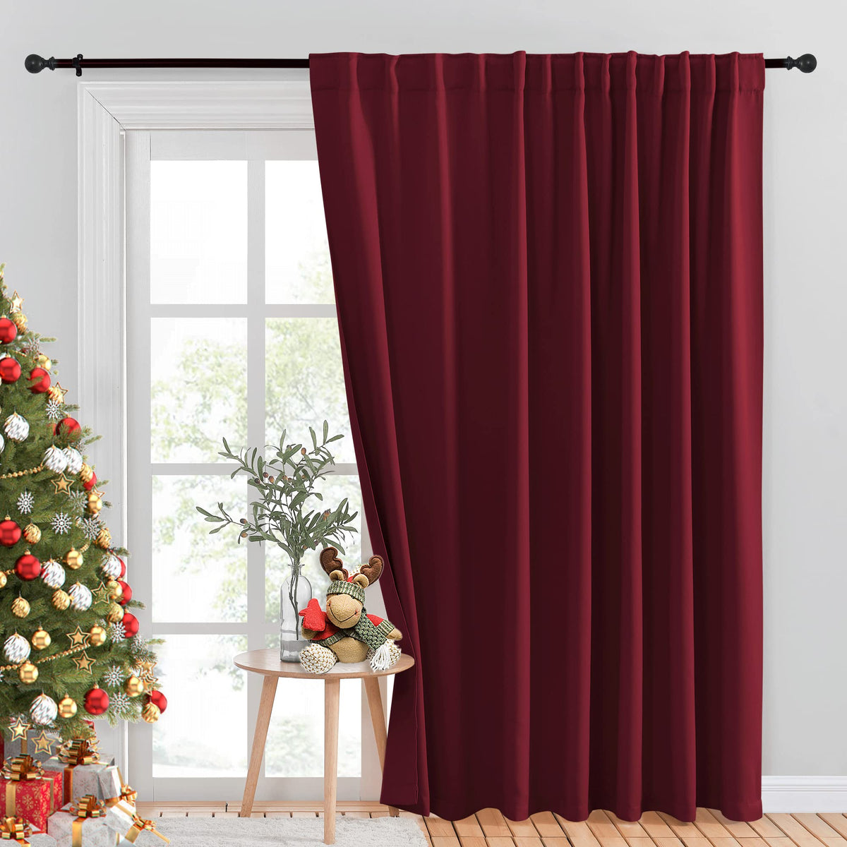 Nicetown Christmas Room Divider Curtain, Patio Door Curtain, Blackout Blinds For Sliding Glass Door, Outside Curtain Wide Width