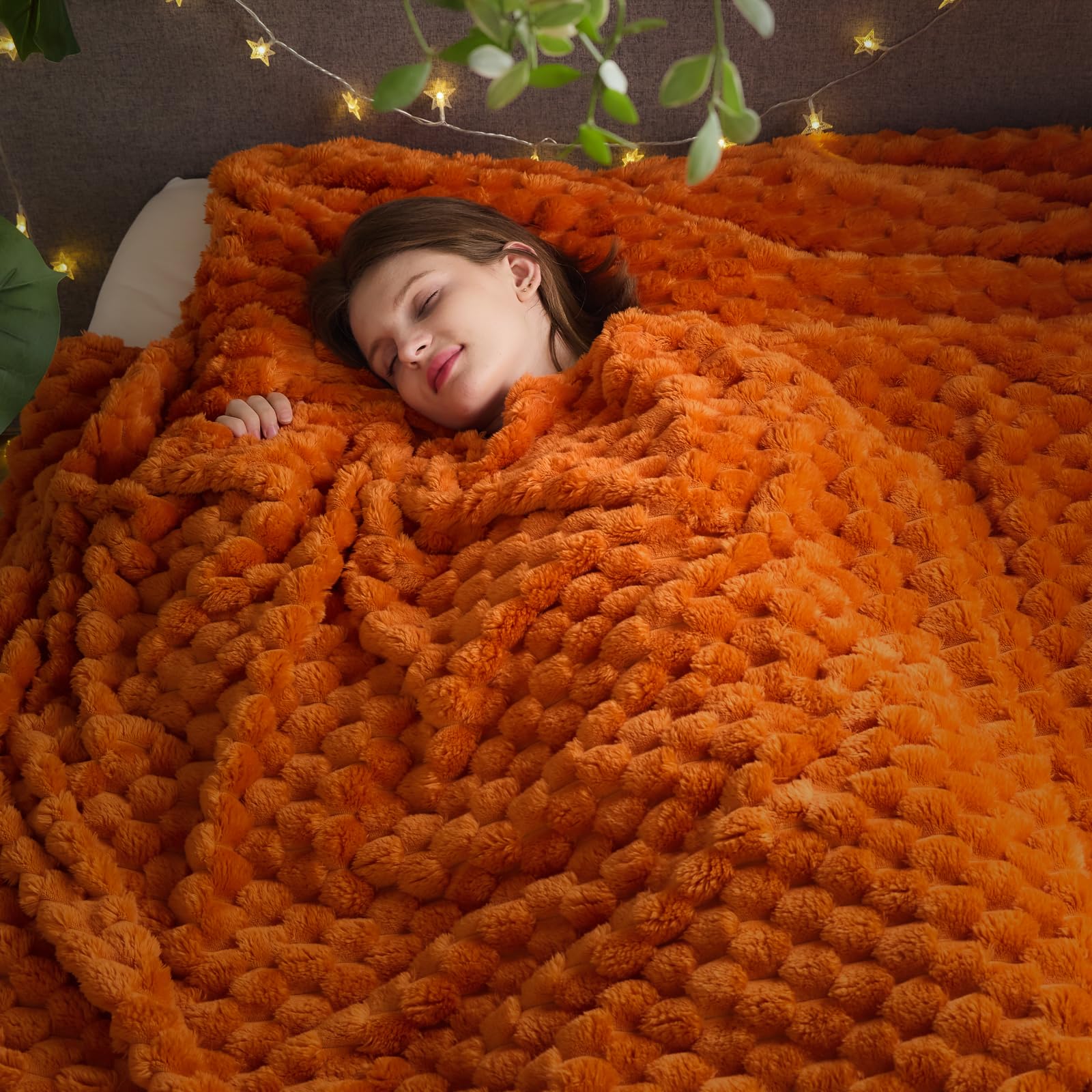 Newcosplay Super Soft Fall King Blanket Orange Premium Silky Flannel Fleece 3D Clouds Stylish Jacquard Lightweight Bed Blanket A