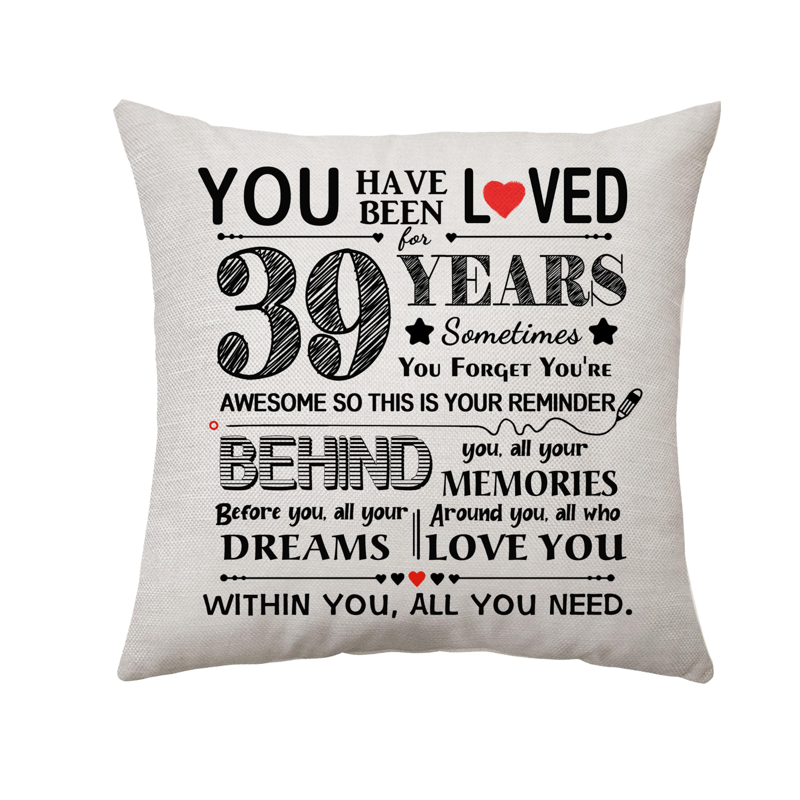 39Th Birthday Gift For Women Men Birthday Decoration Throw Pillow Cover Gifts For 39 Years Old Women Dad Mom Auntie Mother In La
