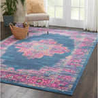 Nourison Passion Blue 6'7' X 9'6' Area Rug, Boho, Traditional, Easy Cleaning, Non Shedding, Bed Room, Living Room, Hallway, (7' X 10')