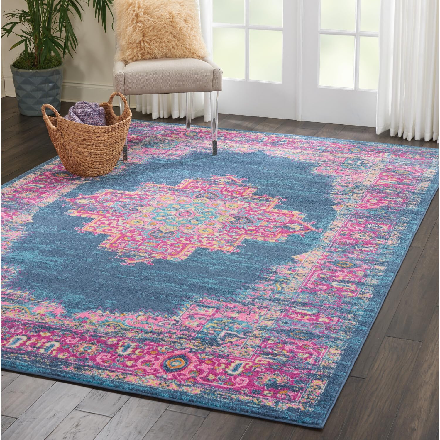 Nourison Passion Blue 6'7' X 9'6' Area Rug, Boho, Traditional, Easy Cleaning, Non Shedding, Bed Room, Living Room, Hallway, (7' X 10')